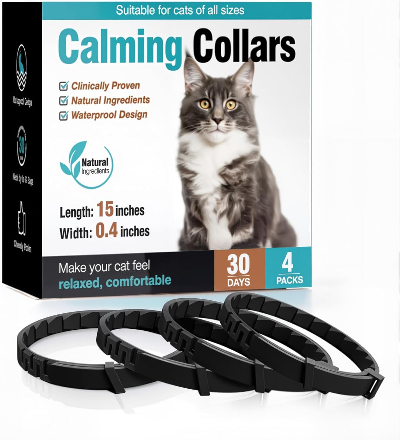 4 Pack Cat Calming Collar Calming Collar for Cats - Pheromone Infused, 30-Day Long Calm Effect, Water-Resistant Adjustable Collars for Small/Medium/Large Cats (Purple)