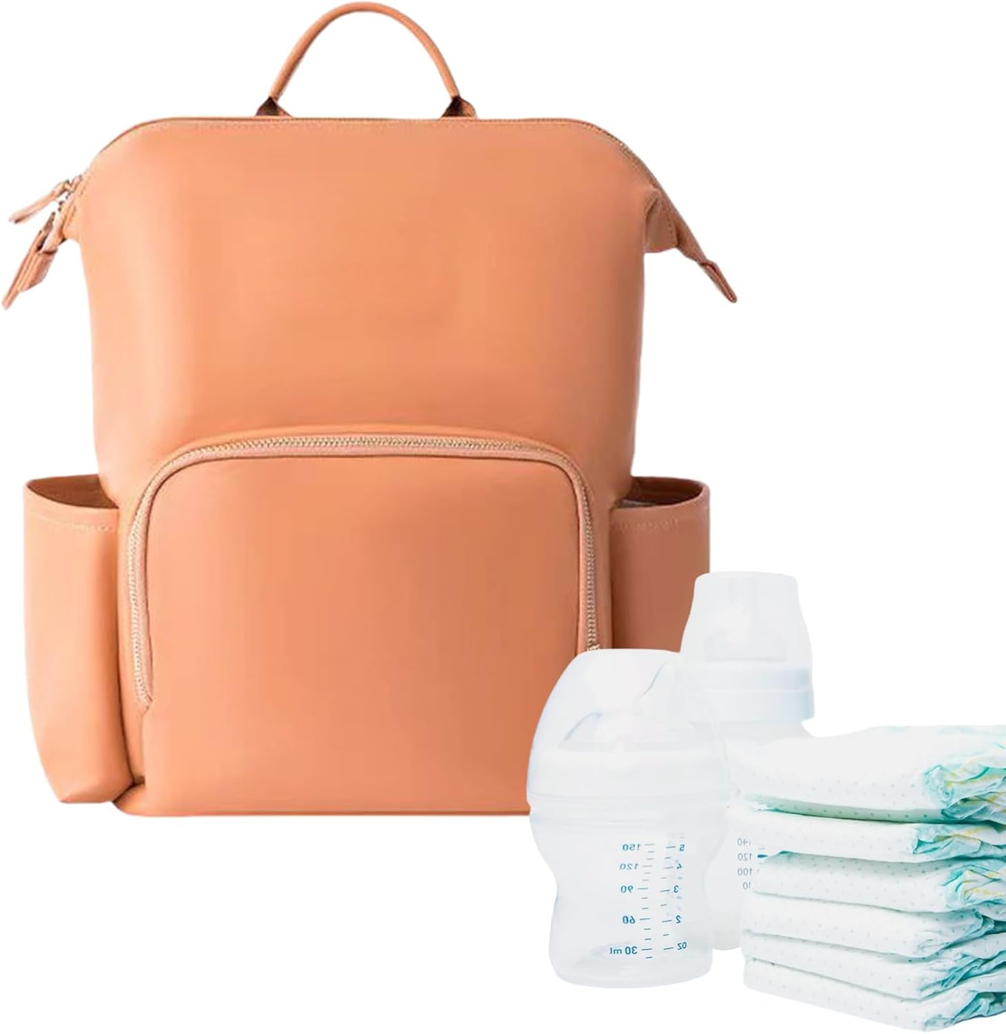 Diaper Bag Leather | Travel Baby Bag | PU Leather Diaper Backpack Waterproof Reinforced Zippers Pockets Organizer for Laptop for Mom image number 3