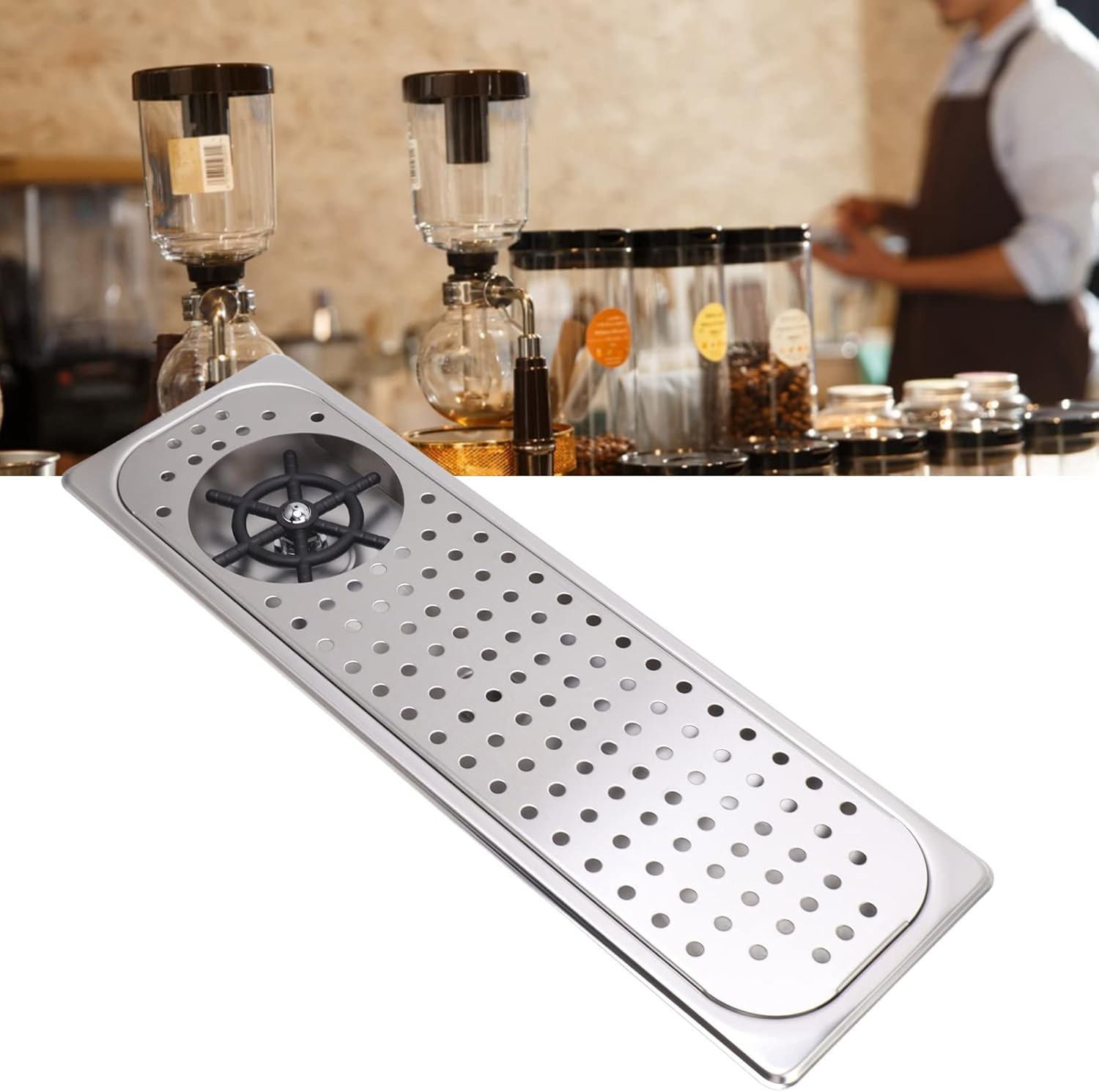 Gugxiom Stainless Steel Kettle Rinser, Stylish and High Pressure Bar Glass Raccoon Rinser with Drain Drip Tray Hose Glass Rinser for Bars Coffee Shops Etc.