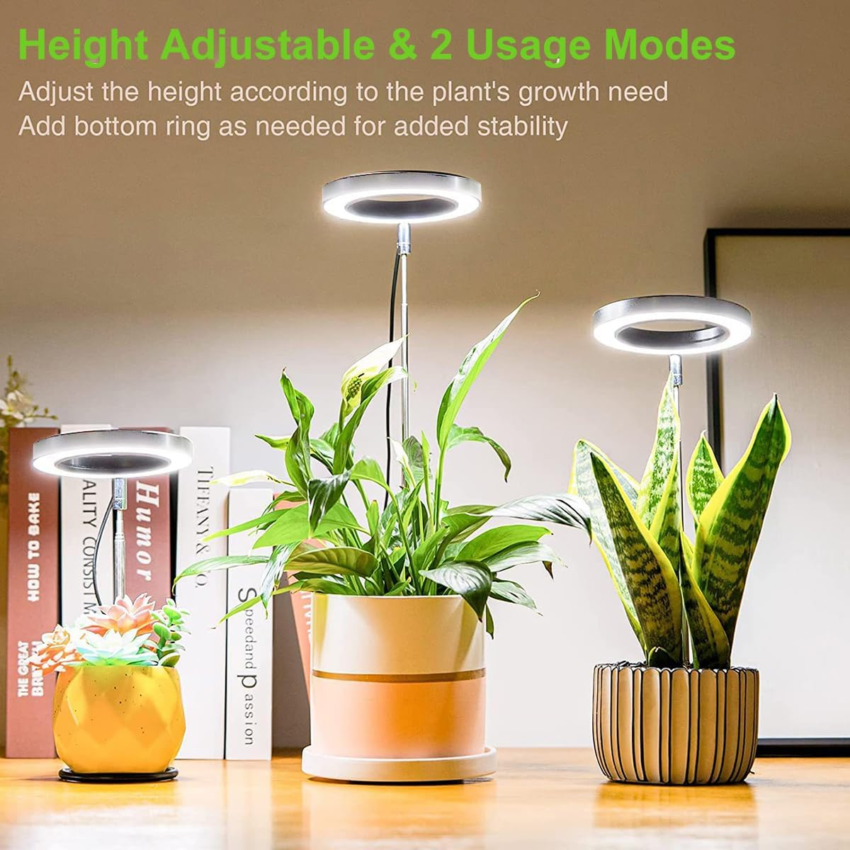 LED Grow Light for Indoor, 48 LED round Growth Light Stake with 3 Timer 3/9/12H and 9 Dimmable Levels, Height Adjustable Full Spectrum Growing Lamp (White) image number 2