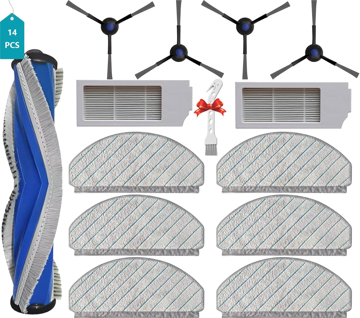 14 Pcs Replacement Parts for ECOVACS DEEBOT N20 N20 Plus,N20 PRO plus Vacuum Cleaner Accessories Kit, 1 Roller Brushes 4 Side Brushes 2 Filter 4 Mop Pads 1 Cleaning Brush image number 6