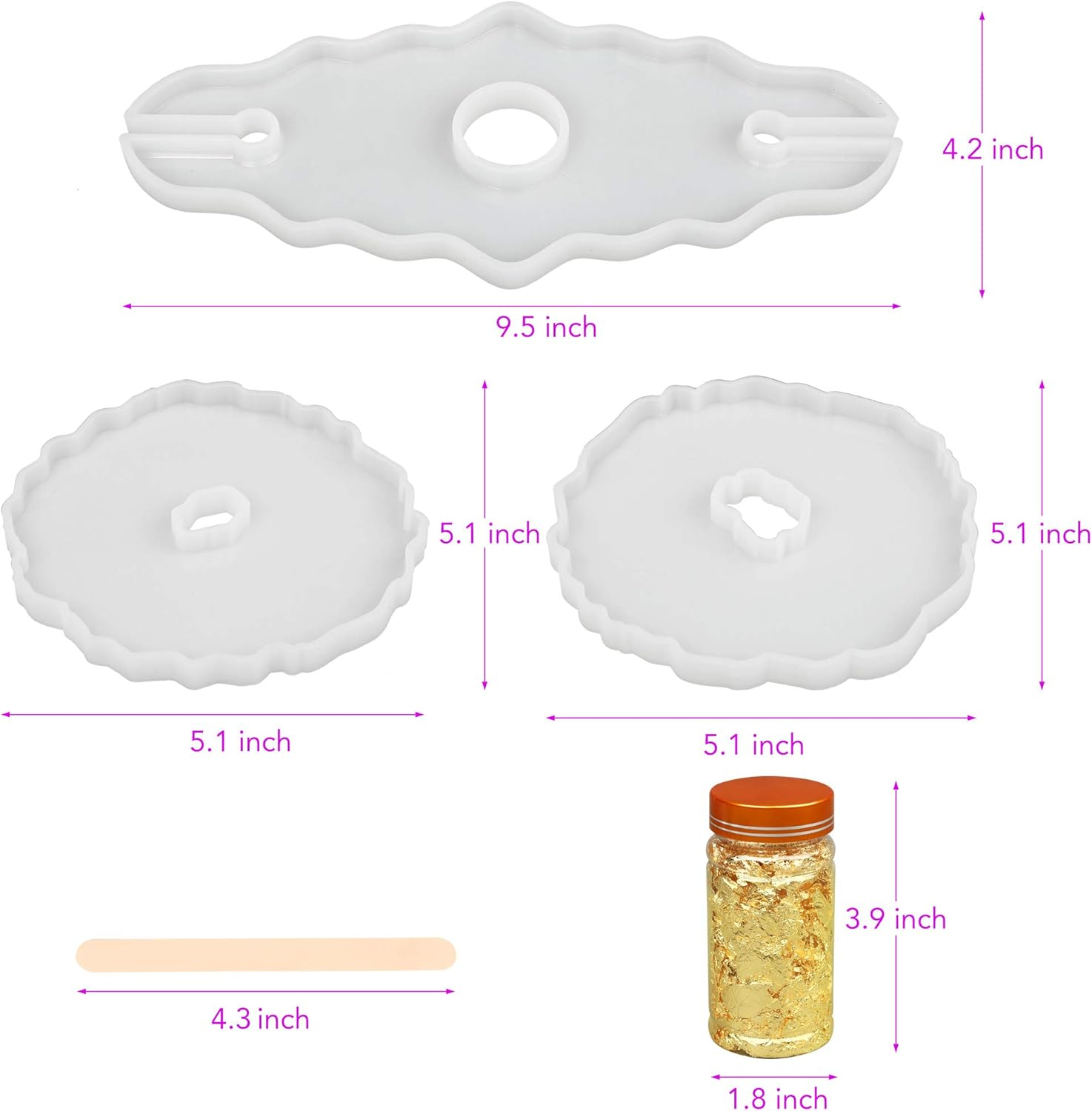 Lotfancy Coaster Molds for Resin Casting, 1 Wine Rack Mold, 2 Geode Coaster Molds, with Gold Foil and Stirrers - DIY Silicone Epoxy Resin Molds for Glasses Holder, Faux Agate Slices, Home D&eacute;cor image number 5