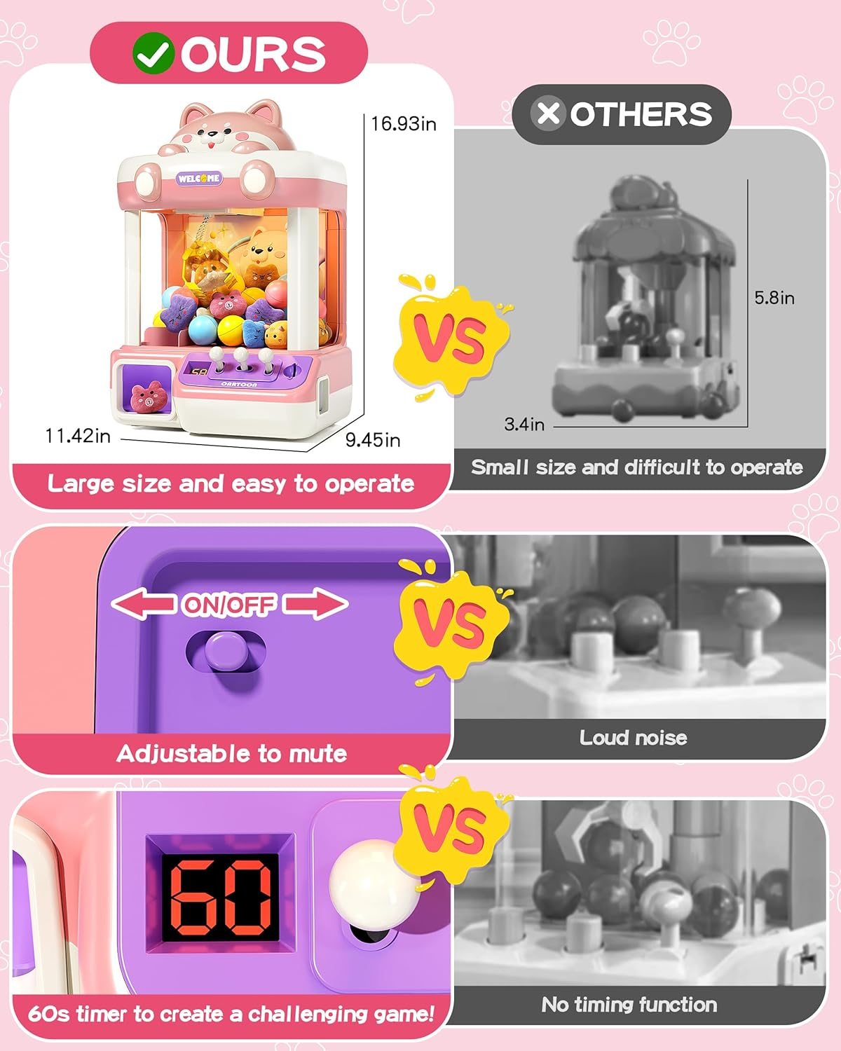 Jovow Claw Machine for Kids, Mini Vending Machine with Music, Prize Dispenser Toys for Girls and Boys, Electronic Claw Game Machine for Party Birthdays, Includes 45 Mini Toys (Large) image number 1