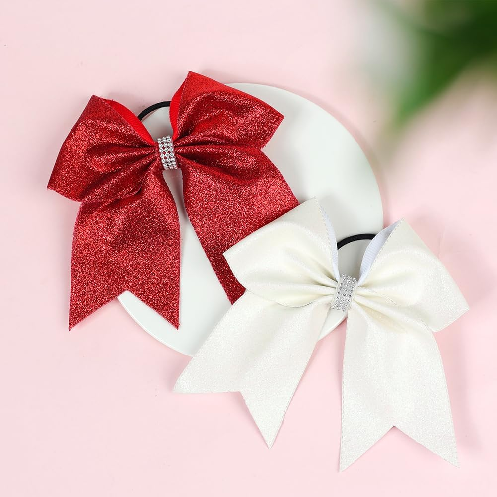 2 Pack Large Glitter Hair Bows Cheerleader Hair Ties Glitter Sequins Ponytail Holder Cheerleading Hair Ties Sports Hair Accessories Green image number 3