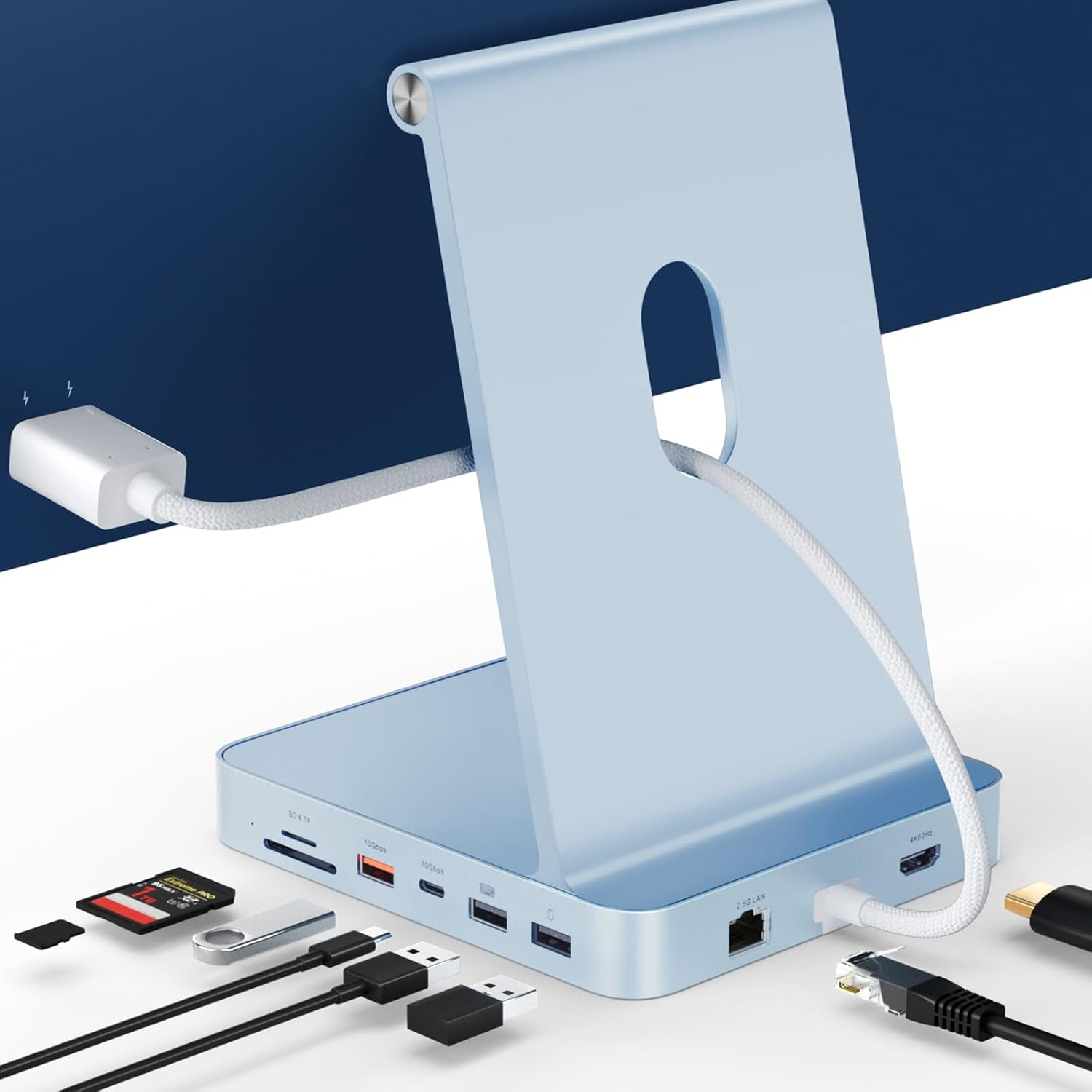 Minisopuru Iexpandmate DS802PRO Imac Accessories with 4K@60Hz HDMI, USB C Charging, 2.5Gbe, 4TB M.2 SSD Enclosure, USB C Hub for Imac 24 Inch M1/M3/M4, Imac Hub with 4 X USB, SD/TF, Audio | Blue image number 4