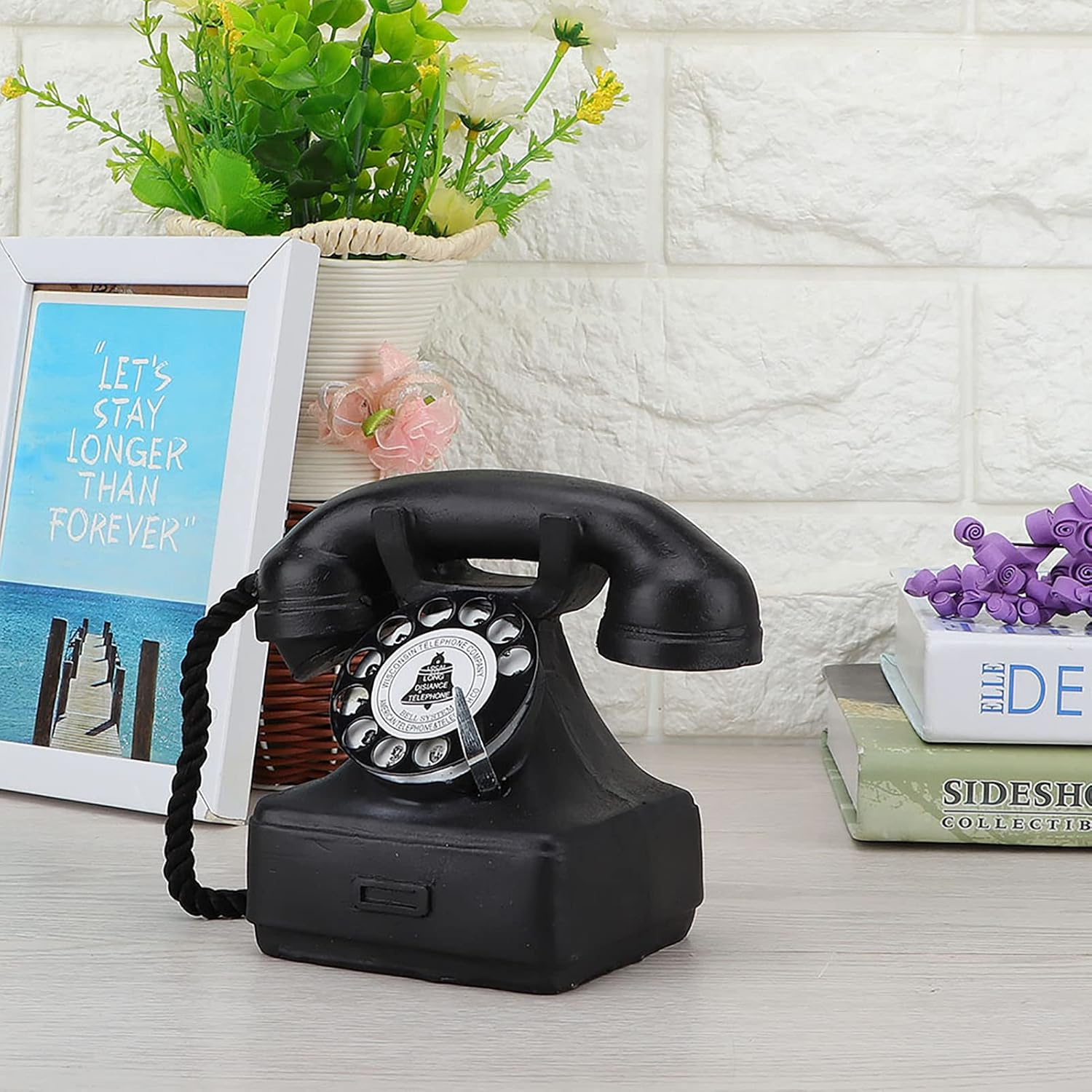 &lrm;Joyzan 14Cm Corded Old Fashion Phone, Traditional Landline Retro Telephone Vintage Classic Analog Desk Large Button Mechanical Antique Style Dial Push Rotary Look Phones for Home Office Decor, Black image number 2
