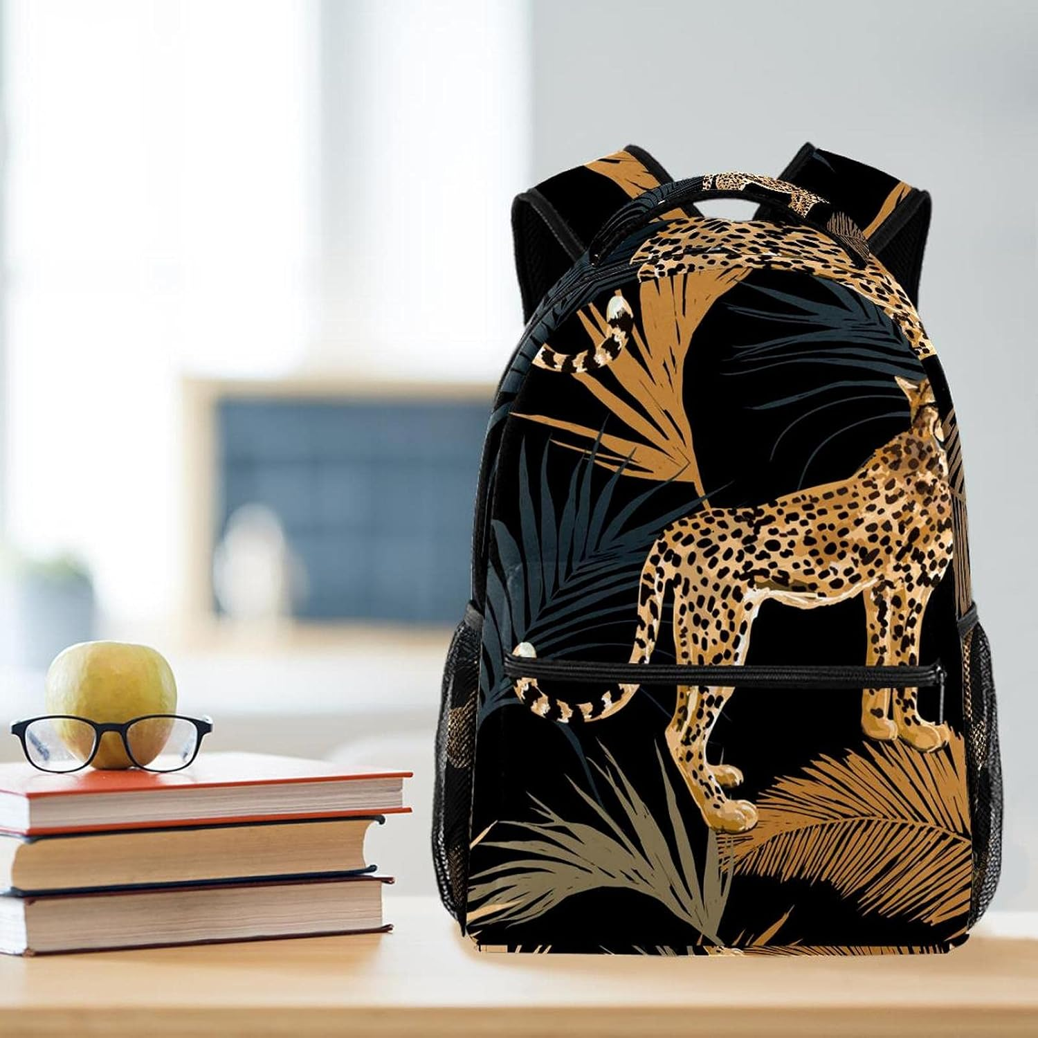 Tropical Ocean Background with Leopard Backpack Students Shoulder Bags Travel Bag College School Tote Backpacks image number 1