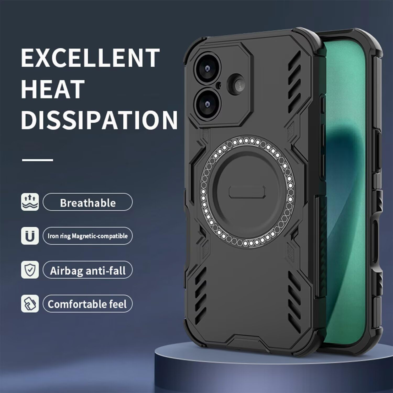 HULLIN Mobile Phone Case Design for Motorola Moto G57 / G57 Power / G67 Power (6.72 Inches), Shockproof Armoured Case with Magnetic Ring - Green - Black image number 4