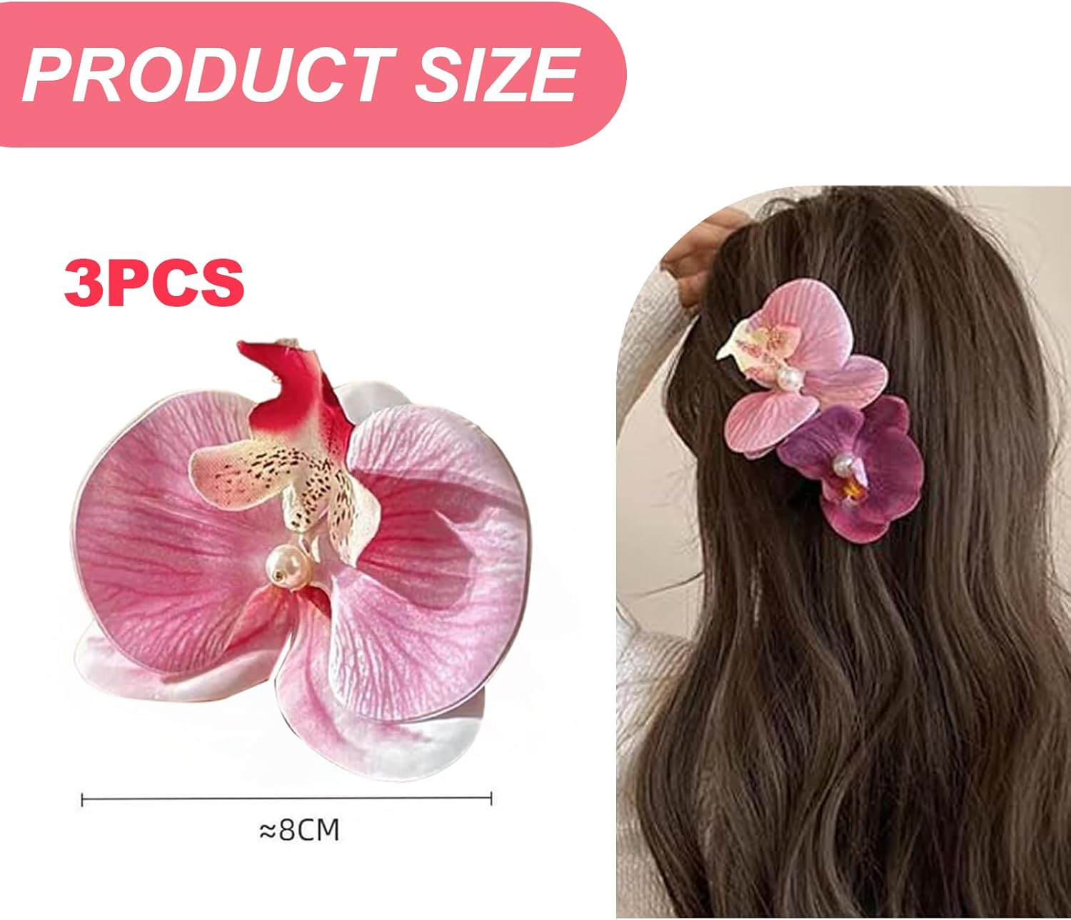 Ruzister 3 Pieces Hawaiian Flower Hair Clips Bohemian Hairpin with Butterfly Orchid Artificial Phalaenopsis Hair Clip for Holiday Seaside image number 5