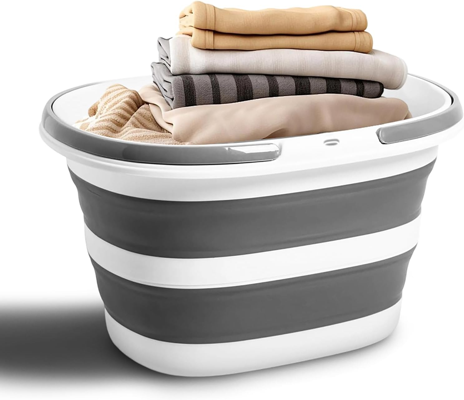 LUPATDY 16L Foldable Bucket, Foldable Mop Bucket with Handles, Portable Silicone Tub, Foldable Cleaning Bucket for Cleaning, Storage, Ideal for Camping, Home and Travel, Grey