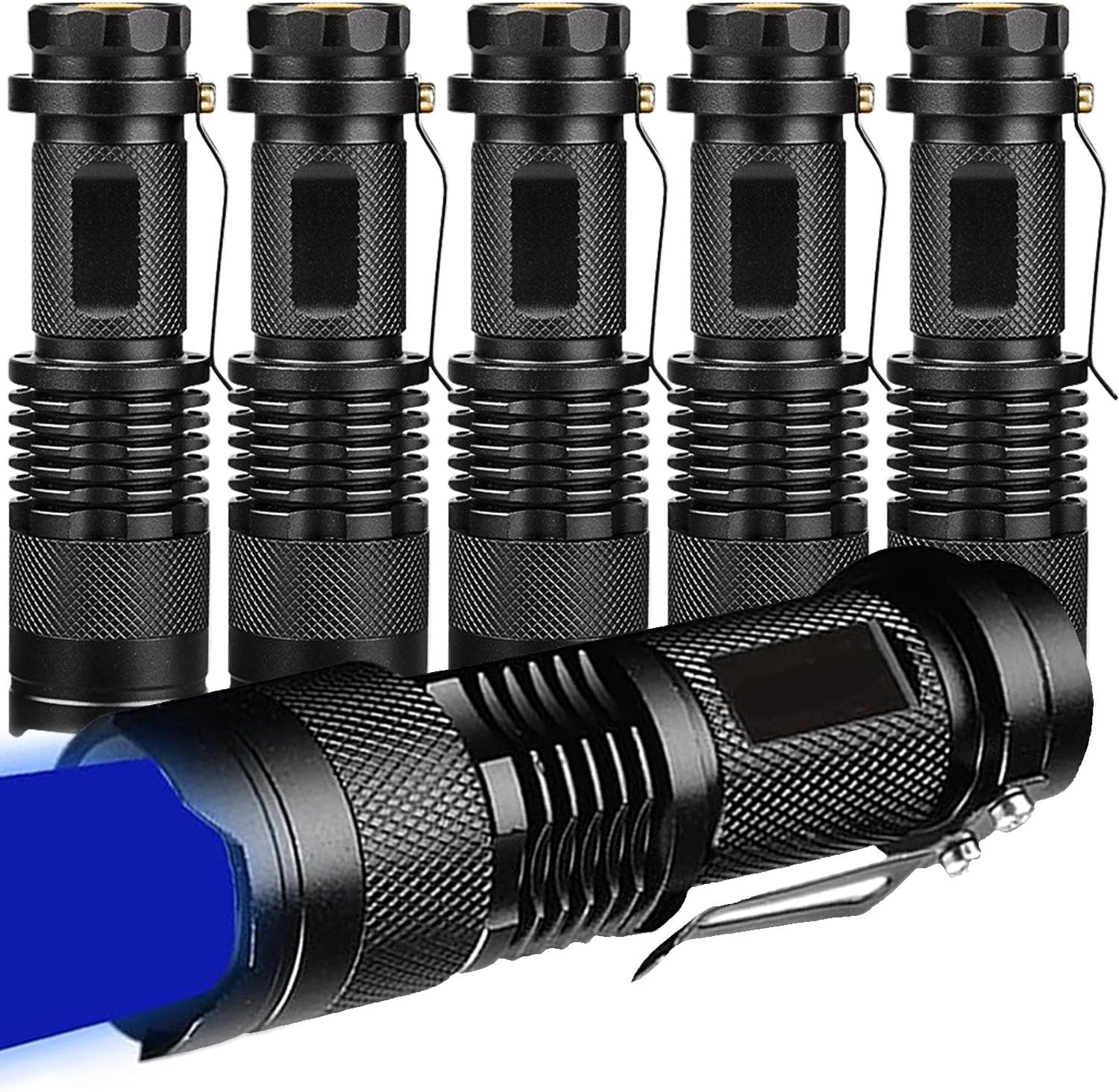 6 Pack Mini Blue LED Flashlight - Zoomable, Single Mode Blue Light Torch for Night Fishing and Outdoor Activities image number 4
