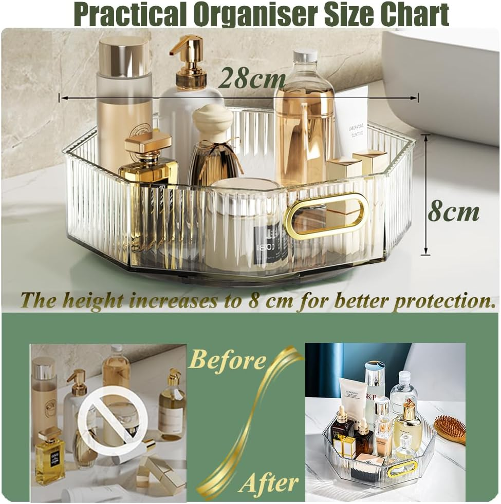 FOREVERIE Lazy Susan Turntable Organiser, 360 Degree Rotating Makeup Organisers, 11" Revolving Spice Rack Organizer for Kitchen, Clear Fruit Bowl Basket Tray for Household, White Clear
