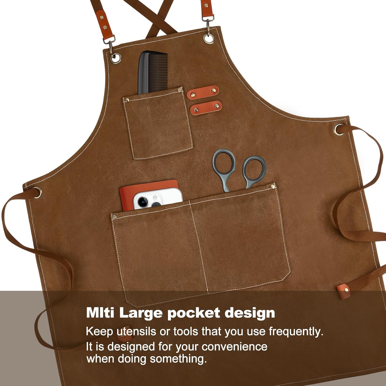 IKEEP Canvas Work Aprons for Men with Pockets Adjustable Strap and Large Pockets Apron Kitchen Cooking Baking Chef Apron image number 2