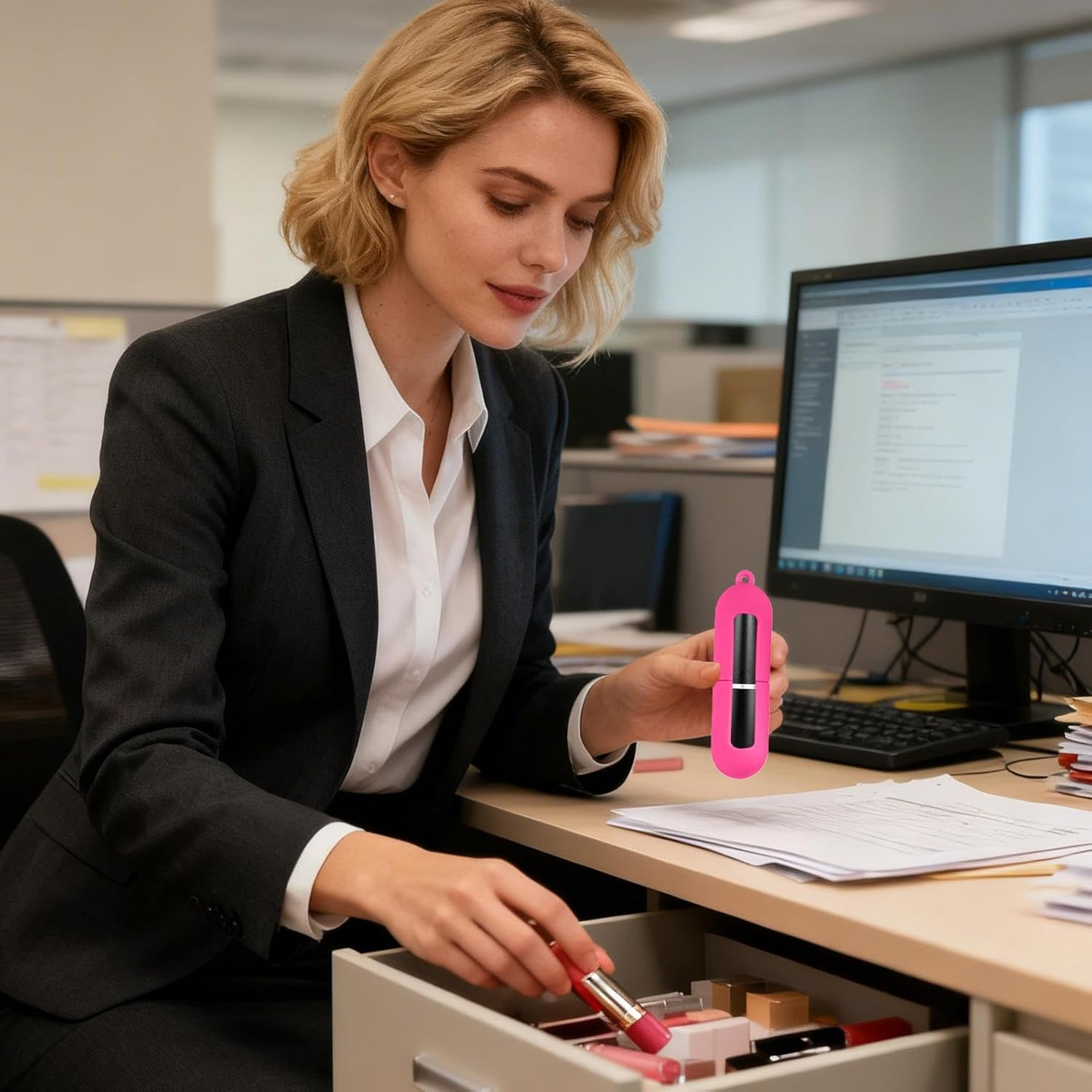 Lip Balm Keychain,Travel Silicone Sleeve - Lip Holder Keychain | for Purse Wallet Gym Workplace Outdoor Activities Daily Commute Travel - Hot Pink image number 4