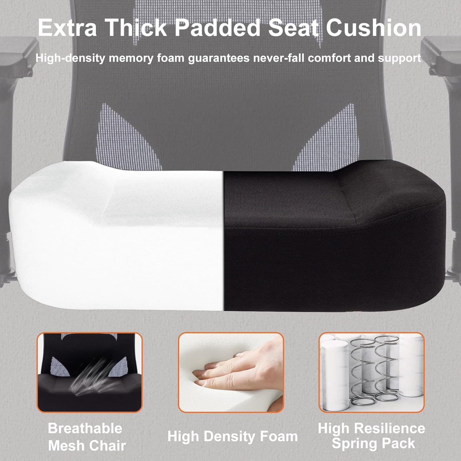 Ergonomic Office Chair,Computer Chair Big and Tall Computer Desk Chair with 4D Armrest,Heavy Duty Mesh Office Chair with Adjustable Lumbar Support with Upgraded Caster Wheels with Headrest image number 5