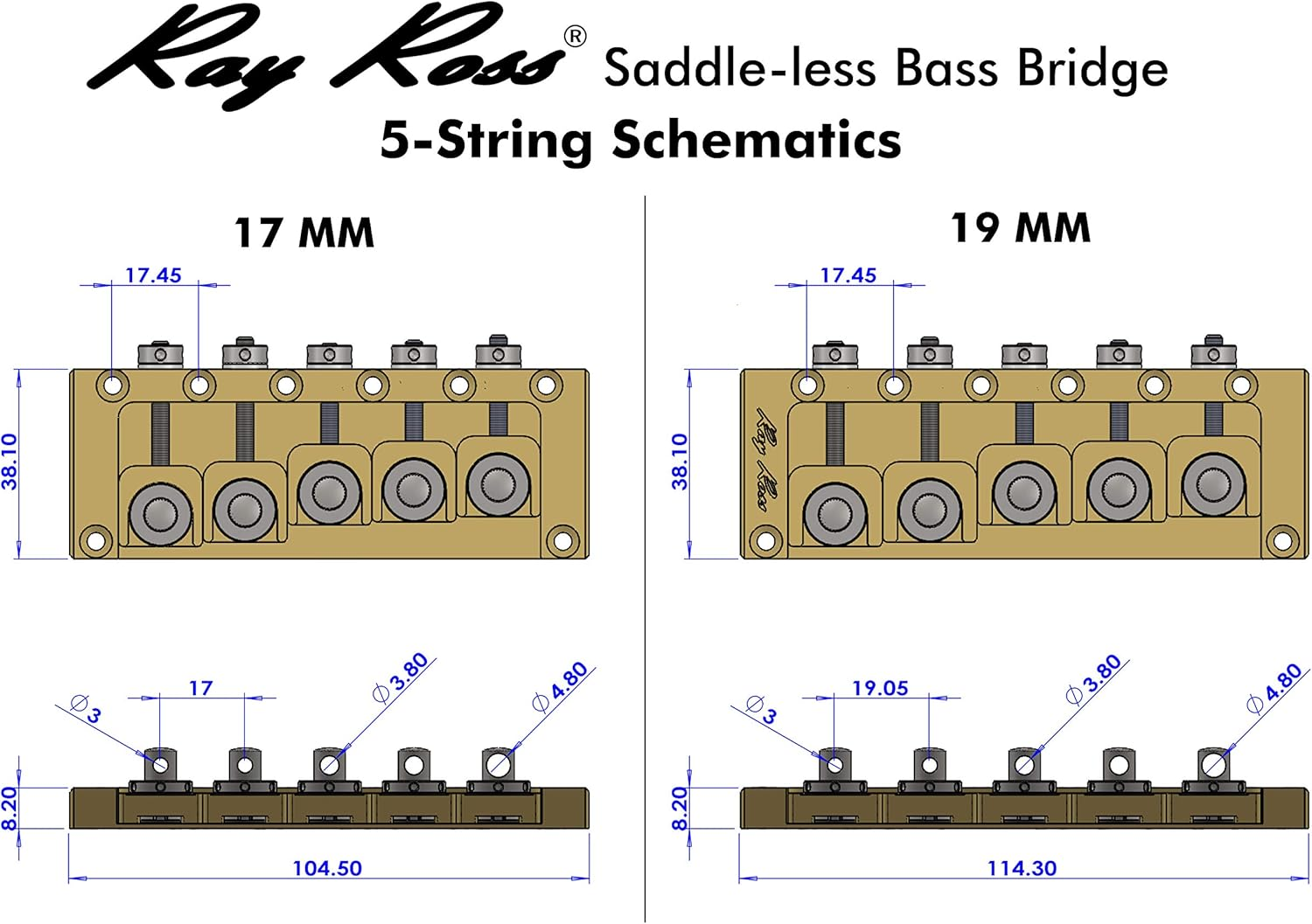 FLOYD ROSE RAY ROSS 5-STRING BASS BRIDGE 17MM BLACK