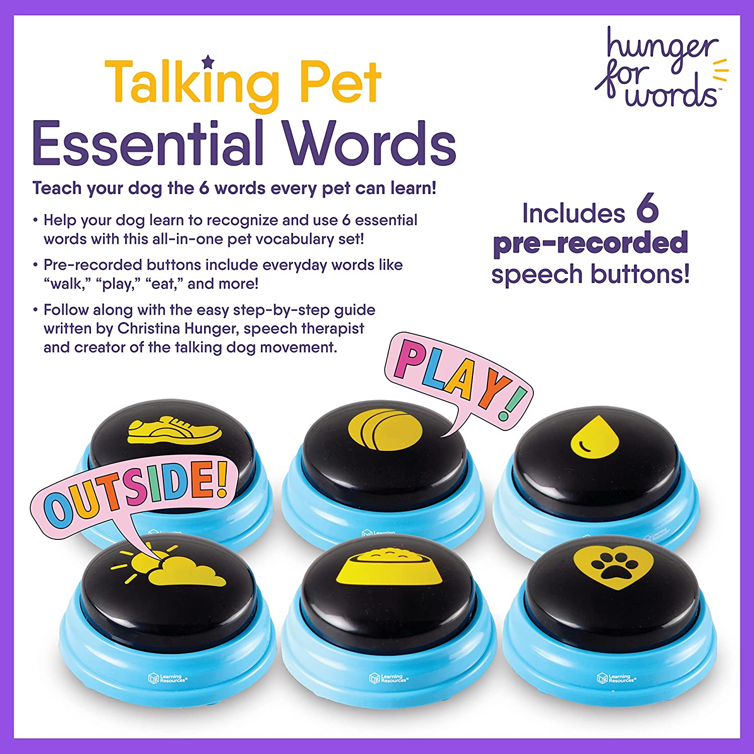 Hunger for Words Talking Pet Essential Words Button Set (6-Pieces) image number 5