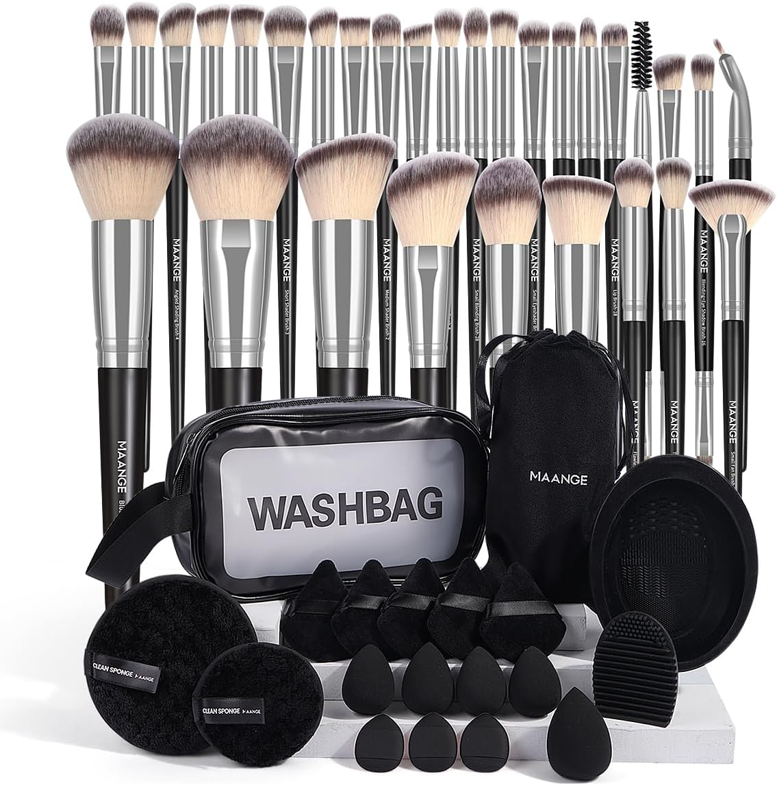 MAANGE Eye Makeup Brushes, 41 Pcs Premium Synthetic Precision Makeup Brush Set Contour Blush Eyeshadow Eyeliner Blending Make up Brush Kit (Pink, 41 Piece Set)