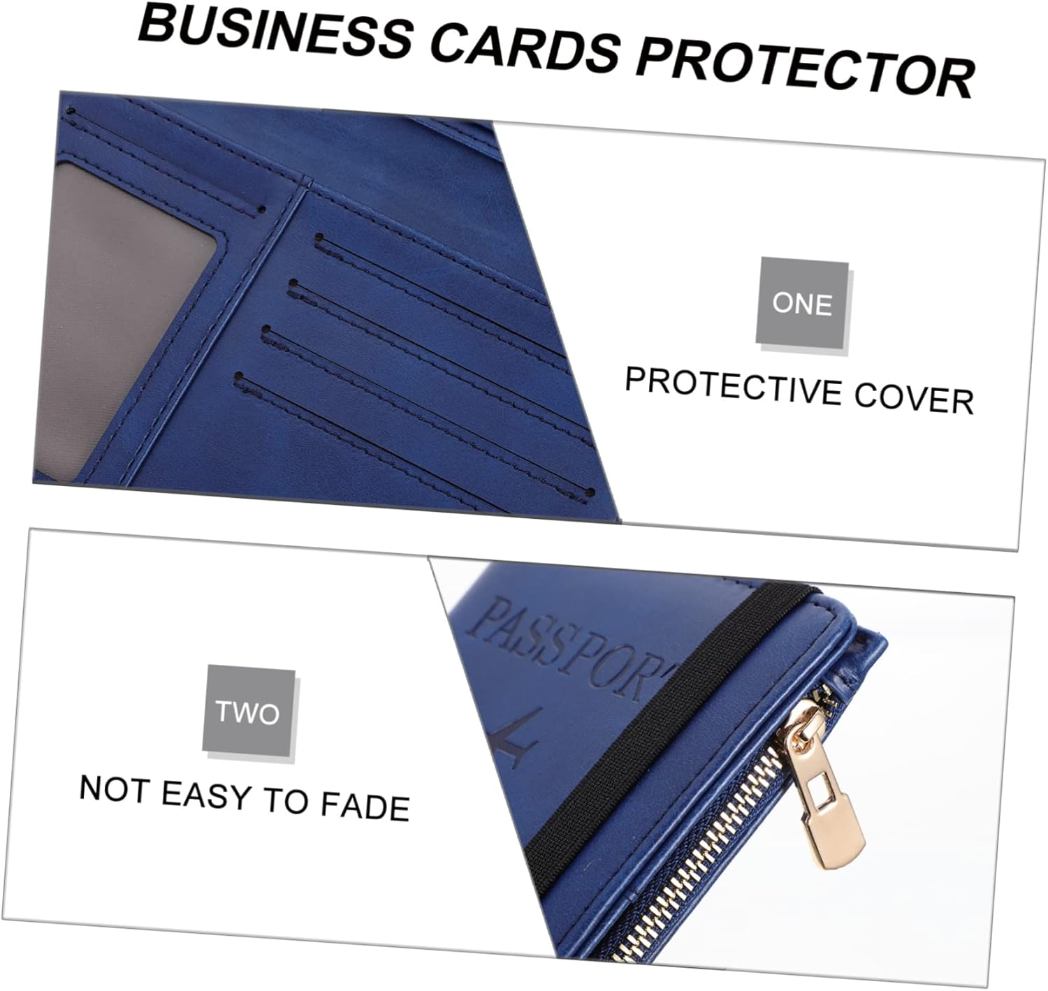 Ciieeo Pu Passport Cover RFID Gate Pass Holder Cards Protector Travel Document Organizer Short Blue for Men and Women image number 6