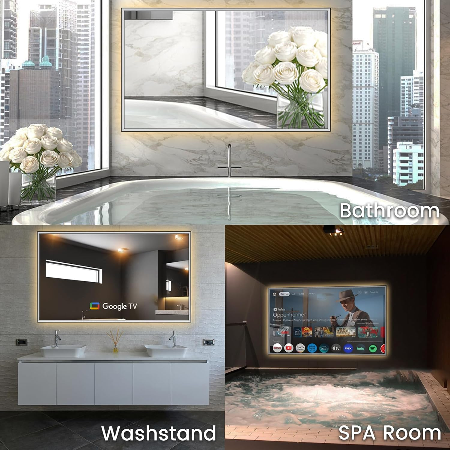 Elecsung 43 Inch LED Light Mirror TV 4K Screen Decoration Makeup LED Mirror ATSC Goog-Le System Voice Control Built-In DTV Tuner image number 2