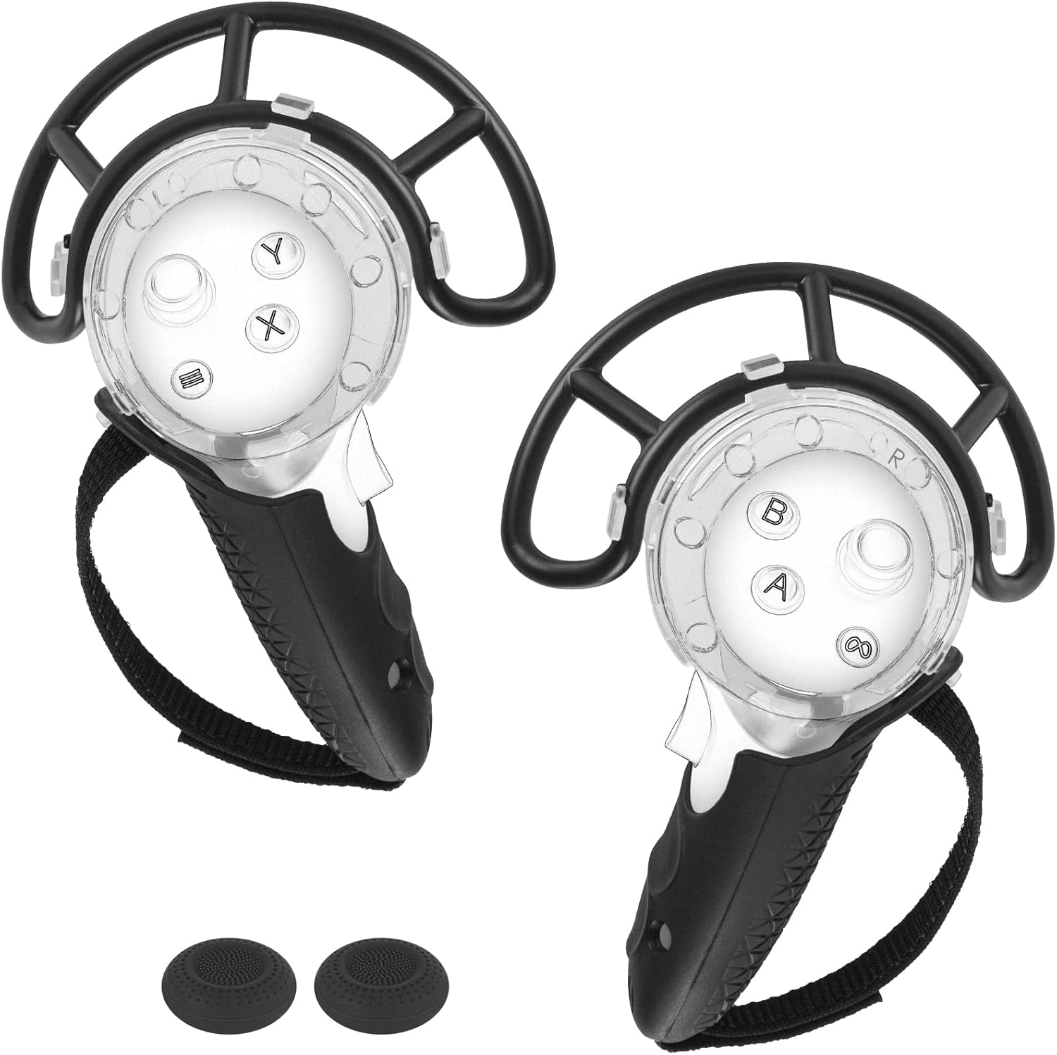 Geekria Anti-Collision Protection Frame Cover Set Compatible with Meta Q3, VR Controller Grips Cover, PC Clear Cover with Knuckle Strap Rocker, Handle Bumper Guard Set (White, 1 Pair)