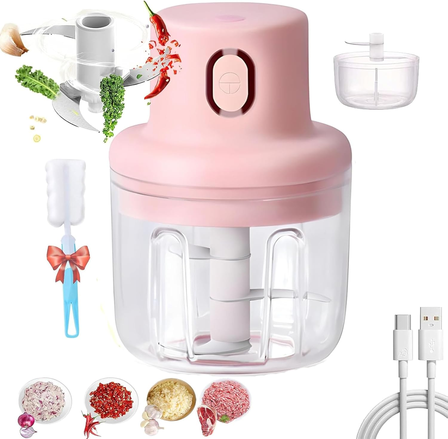 Sky Picnic Wireless Food Chopper, Skypicnic Wireless Food Chopper Garlic Mincer, Electric Minced Garlic in Jar, Portable Rechargeable Kitchen Gadget with Stainless Steel Blades (250ML)