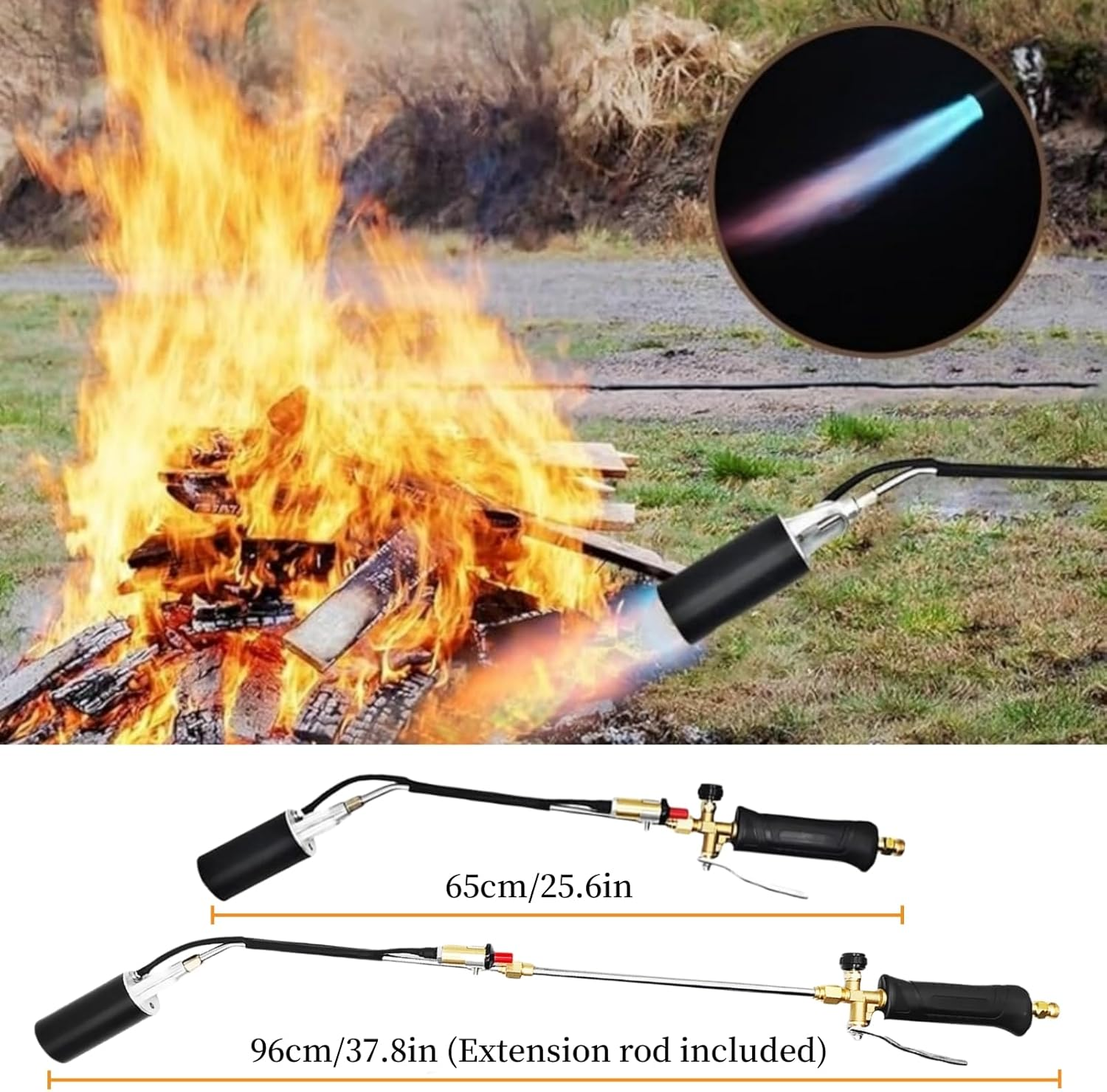 Propane Torch Weed Burner, 800,000 BTU Propane Gas Blow Torch Head Weed Torch with 10FT Hose, Flame Control, Turbo Trigger Push Button Igniter, Flamethrower for Burning Weed Roads Paint Removal image number 5