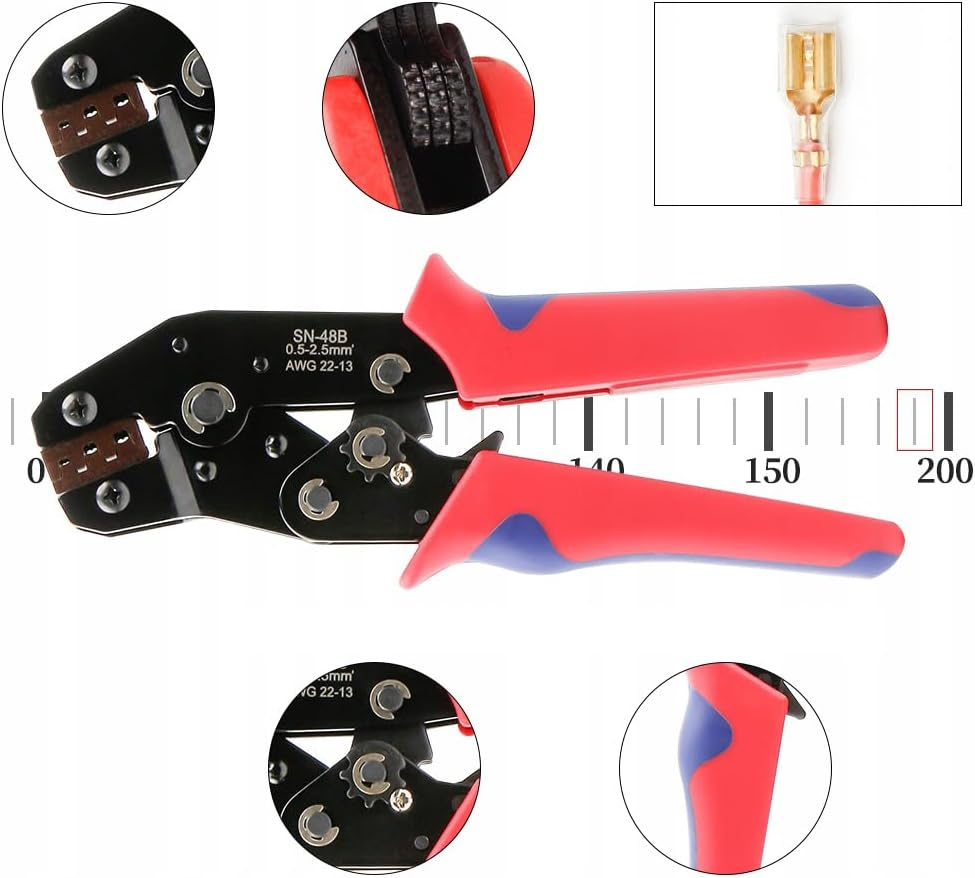 Crimping Tool Ratchet Ratcheting Wire Crimper Open Barrel Wire Crimping Tools Set 8 Interchangeable Jaws Terminal Connectors Electrical Pliers image number 6