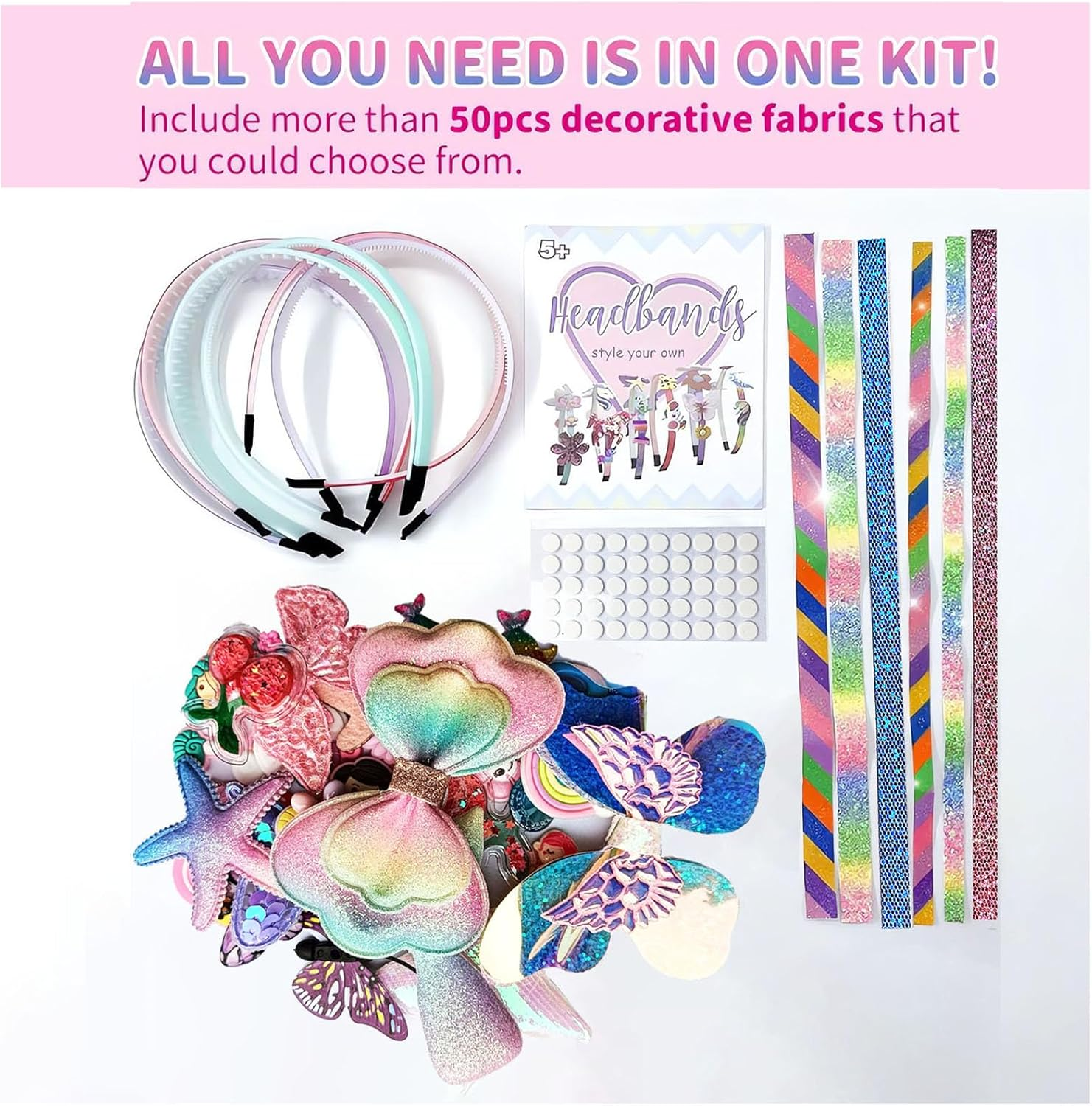 YELINTIAN Headband Making Kit for Girls, DIY Headbands for Crafts, Make Your Own Fashion Headbands for Kids, Hair Accessories for Girls 8-12 Little Children'S Art & Craft Gifts(55Pcs) image number 6