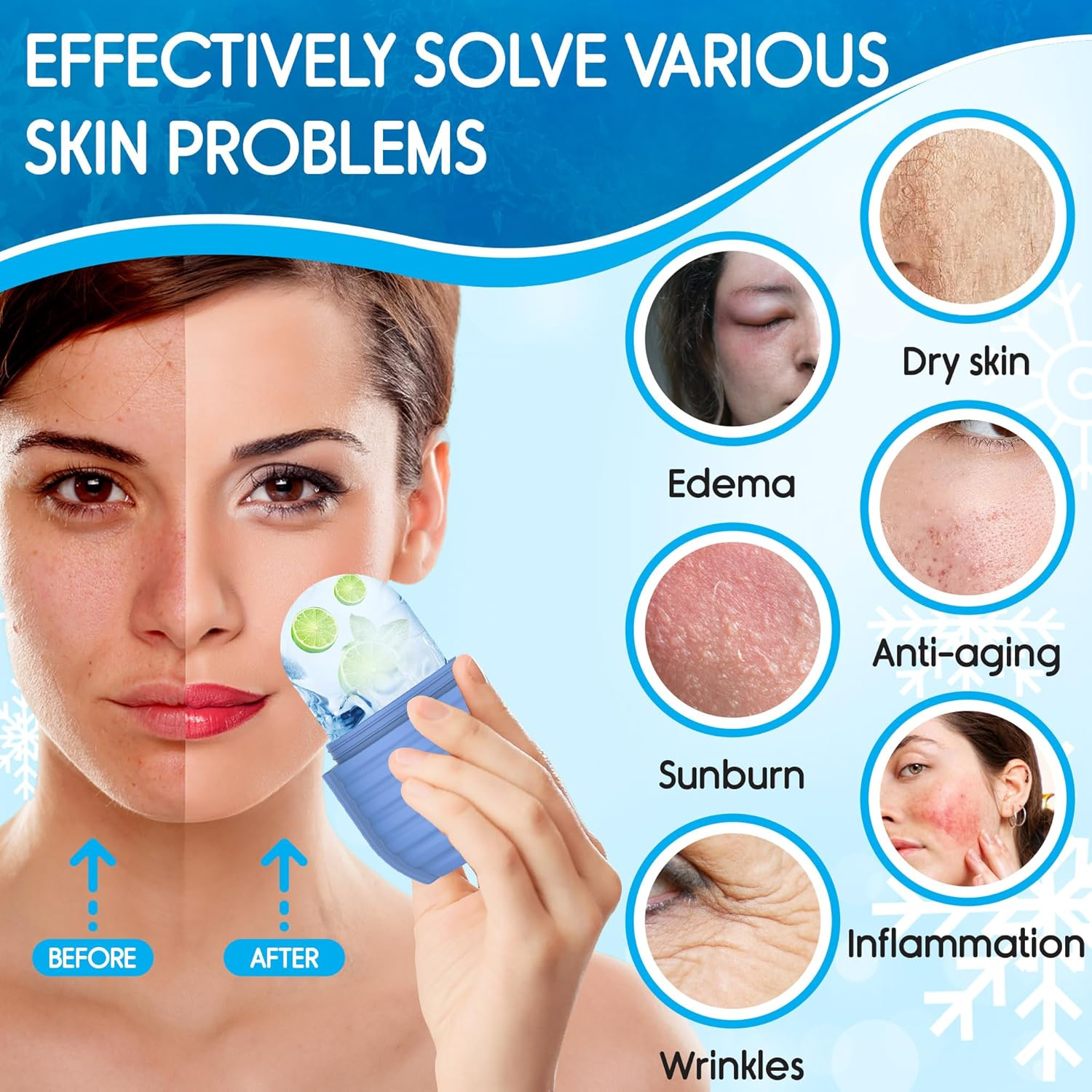 2Pcs Ice Roller for Face and Eye, Ice Face Roller, Reusable Silicone Ice Mold for Face, Facial Beauty Ice Roller Skin Care Tools for Shrink Pores anti Wrinkle Reduce Puffiness (Blue + Pink) - Black image number 7