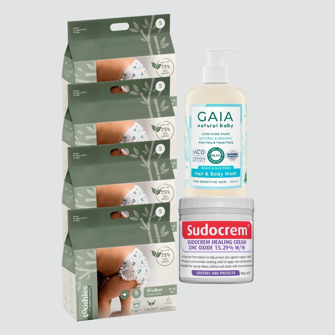 Tooshies Eco Nappy Pants - Size 5 Walker - 112 Count + Sudocrem Healing Cream 400G + GAIA Natural Baby Hair and Body Wash 500Ml image number 1