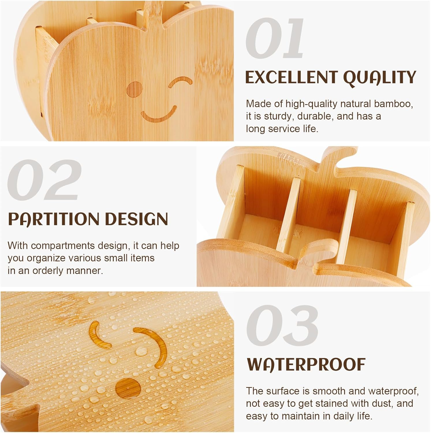 HAOTIAN-X Wooden Remote Control Holder for Sofa, Apple TV Remote Control Holder with 3 Compartments, Desk Pen Holder, Desk Organiser, Storage Box for Home, Office, Bedside Table (16X6X8Cm) image number 1