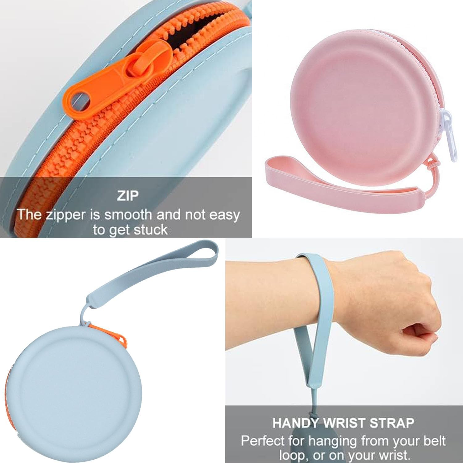 2Pcs Portable Puppy Snack Pouch, Pet Walking Bag for Dog and Cat, Silicone Treat Pouch for Reusable, Zippered Dog Treat Pouch with Handle, Dog Pouch for Training Coin Purse (Sky Blue & Light Pink) image number 4