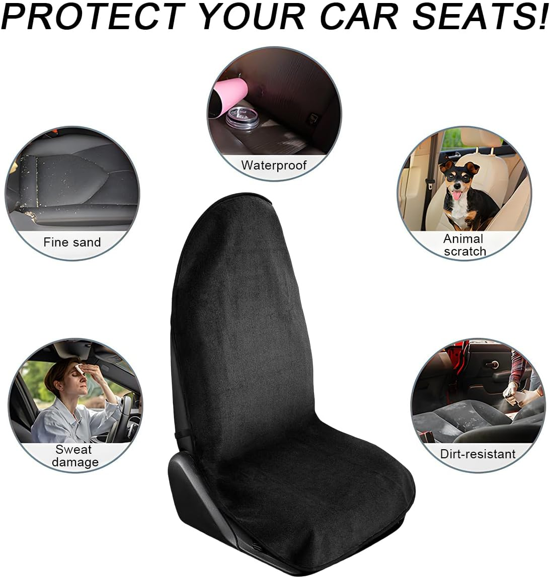 DXNQ Waterproof Car Towel Seat Cover, Sweating Non-Slip Premium Towel Carseat Cover Protector, Universal Soft Machine Washable Car Truck SUV Front Seat Cover for Gym Workout Beach Hiking (Black) - Black image number 6