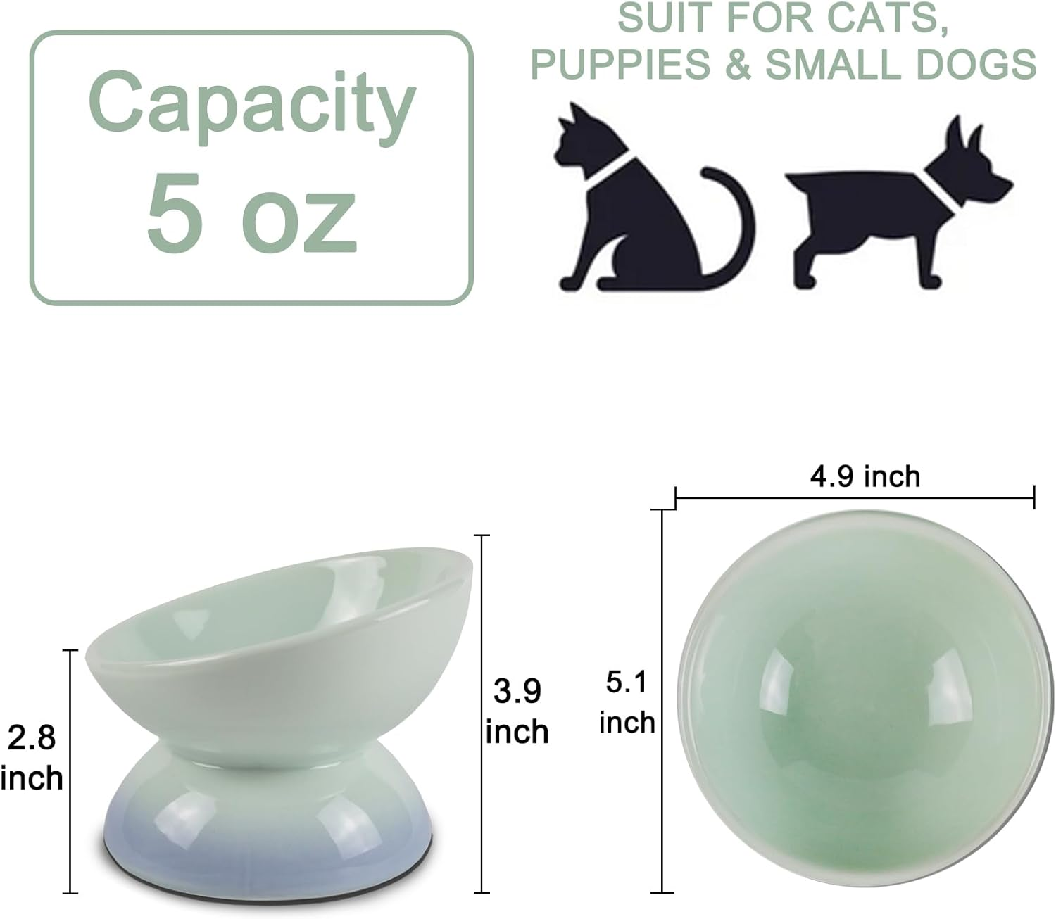 4 Pack Ceramic Elevated Cat Bowls, Tilted Cat Food Bowl Dish, Stress Free Backflow Prevention Pet Feeder Bowl, Dishwasher & Microwave Safe image number 3