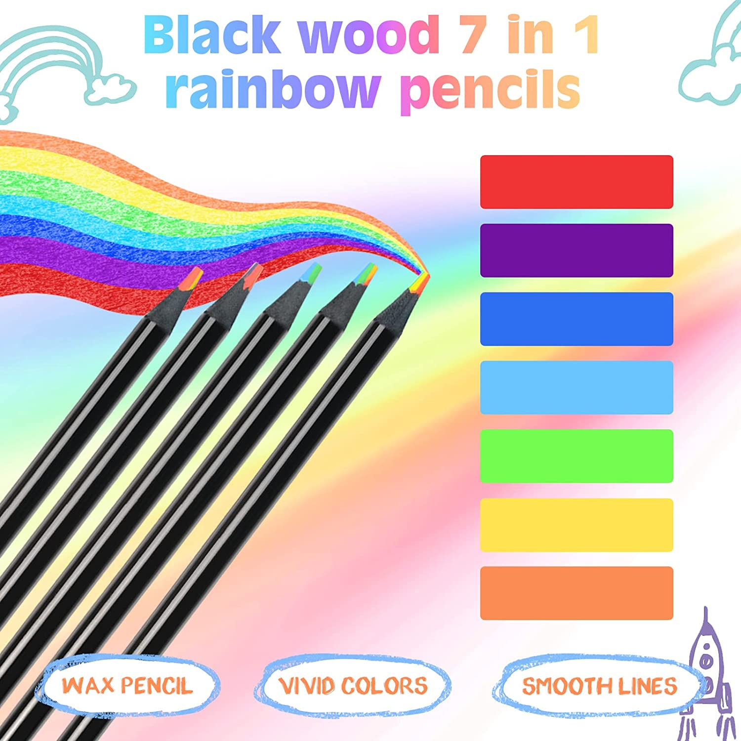 Nsxsu Rainbow Colouring Pencils for Kids, 7 in 1 Rainbow Pencil, Multicoloured Pencils, Art Supplies for Children Drawing, Colouring, Sketching, School Classroom (12 Pieces) image number 5