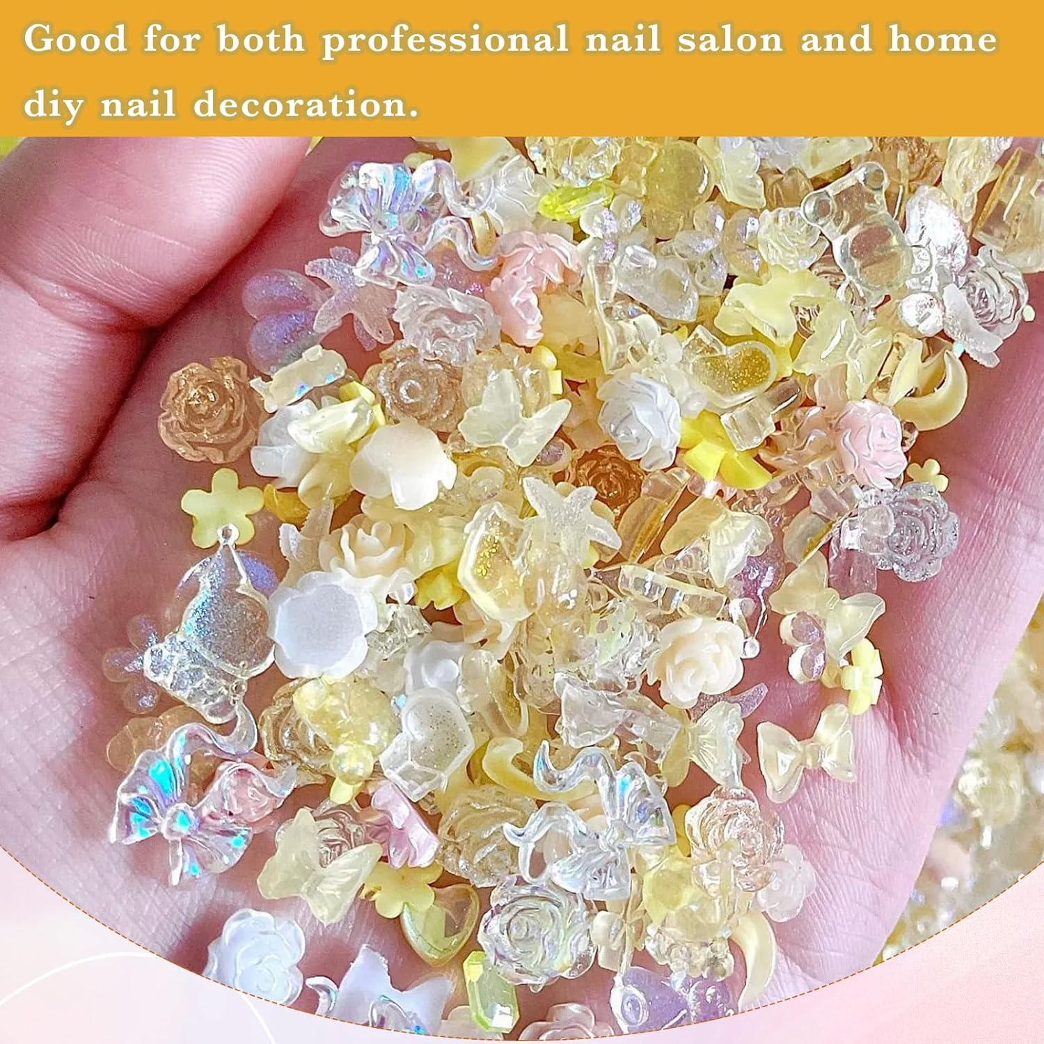 220Pcs Yellow 3D Nail Charms,Cute Resin Nail Art Charms for Acrylic Nail Decoration,Camellia Rose Flower Butterfly Bowknot Heart Bear Rabbit Star Sailor Moon Charm for Women Acrylic Nail Decor Supplies image number 1