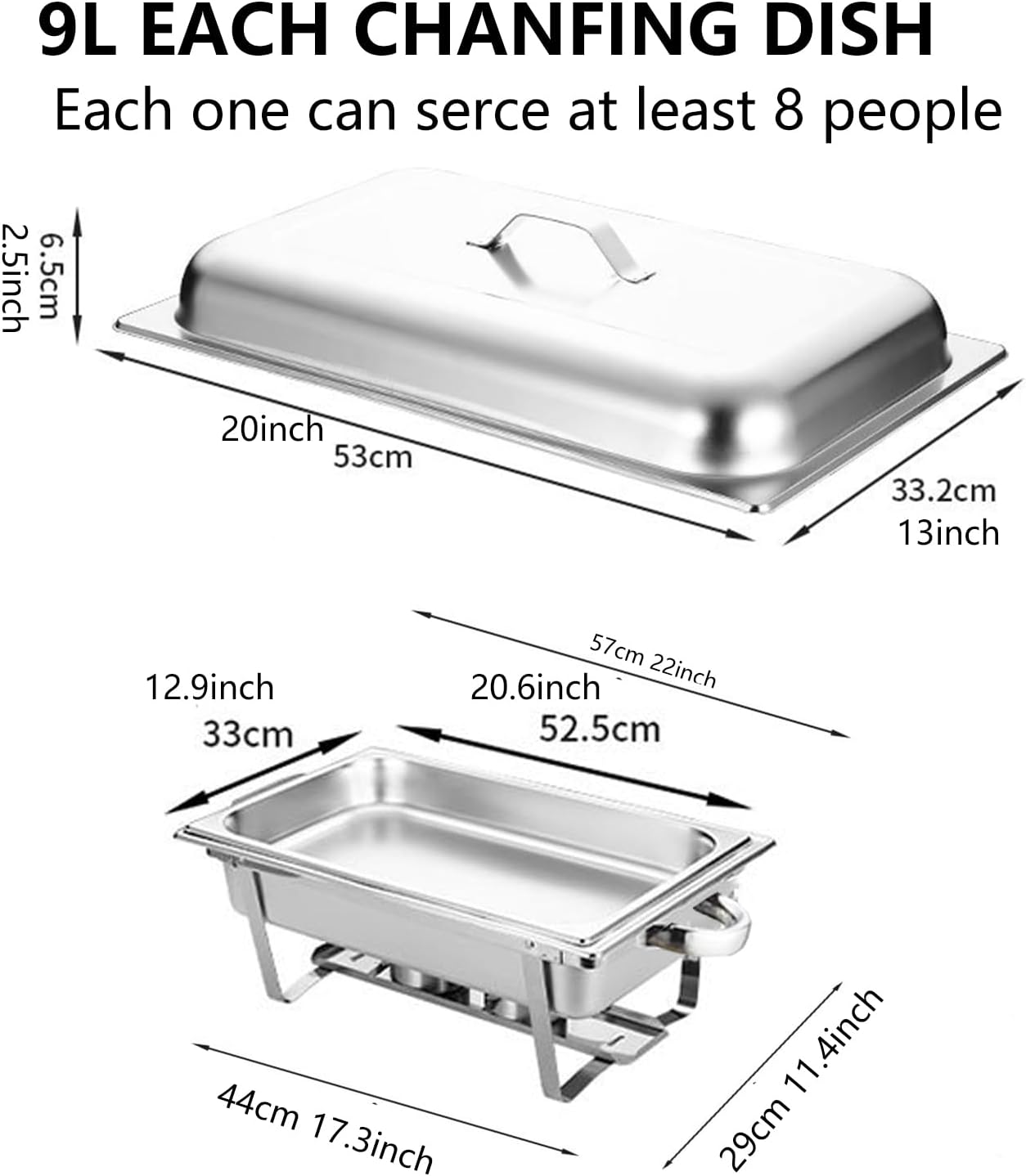 Chafing Dish Buffet Set with Covers 9L Chafing Dish Stainless Steel Food Buffet Warmer Pan, Buffet Servers and Warmers for Catering Event Party Banquet (1PCS 1 Trays) - 1Pcs 1 Trays image number 5
