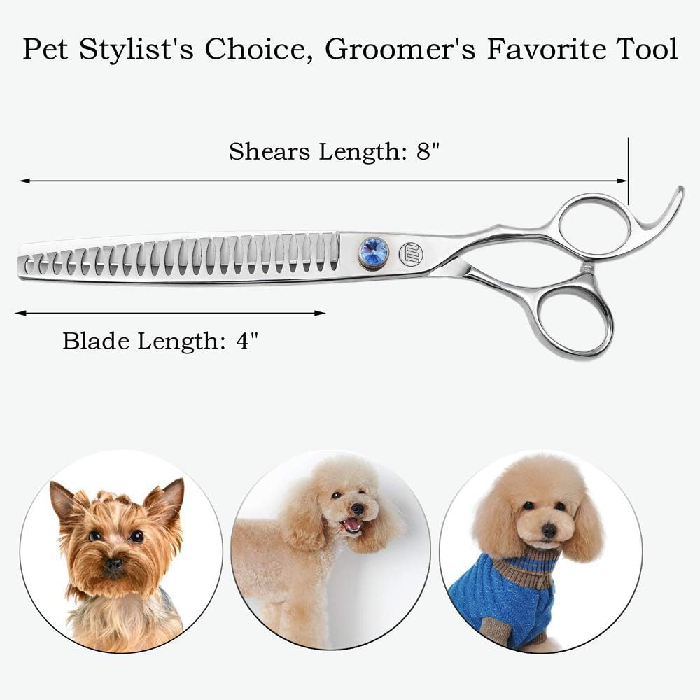 Professional Dog Grooming Curved Straight Thinning/Blending/Chunking Scissors Kit JP-440C Stainless Steel Pet Cat Hair Cutting/Trimming Shears Silver (8" (23-Tooth)) image number 1