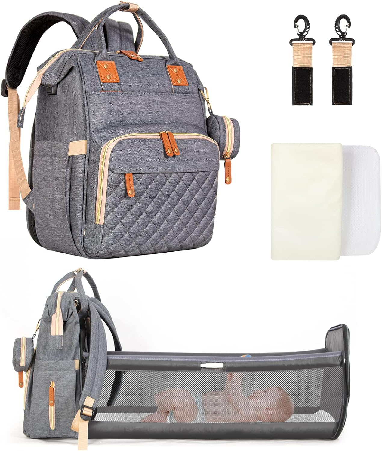 Leogreen 3 in 1 Diaper Bag Backpack with USB Charging Port, Pacifier Case, Stroller Straps, Thermal Pockets, Multi-Functional Large Waterproof Travel Baby Nappy Bags