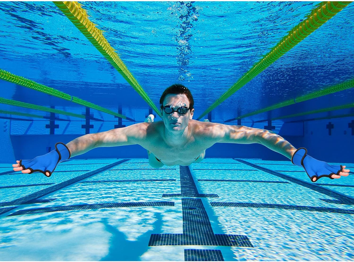 2 Pairs Swimming Gloves Aquatic Swim Training Gloves Neoprene Gloves Webbed Fitness Water Resistance Training Gloves for Swimming Diving with Wrist Strap image number 6