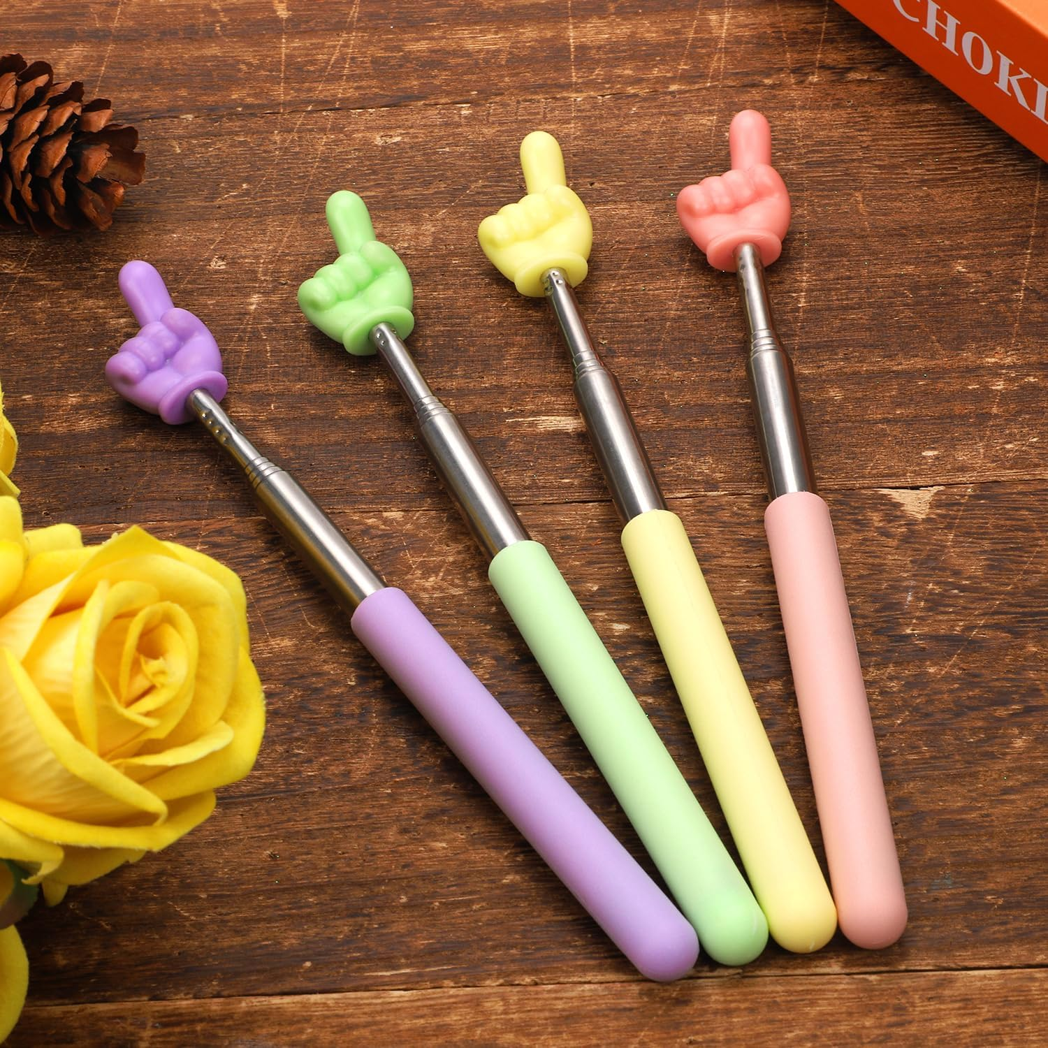4Pcs Telescopic Teachers Pointer Sticks, Retractable Hand Whiteboard Pointer Finger Extendable Pointing Stick for Speakers Presentation Classroom Office (4 Colors) image number 3
