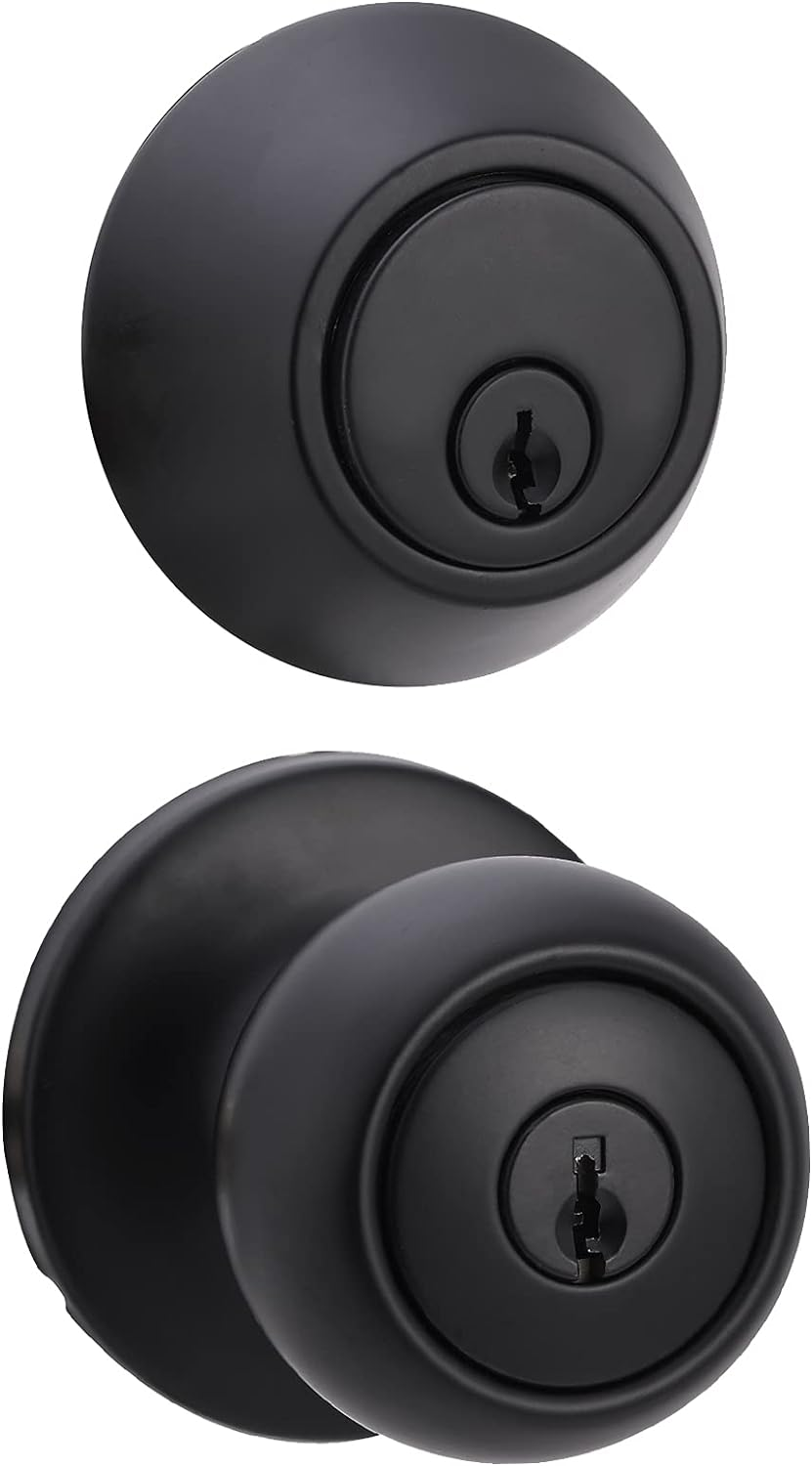 Amazon Basics Exterior Door Knob with Lock and Deadbolt, Coastal, Matte Black image number 3