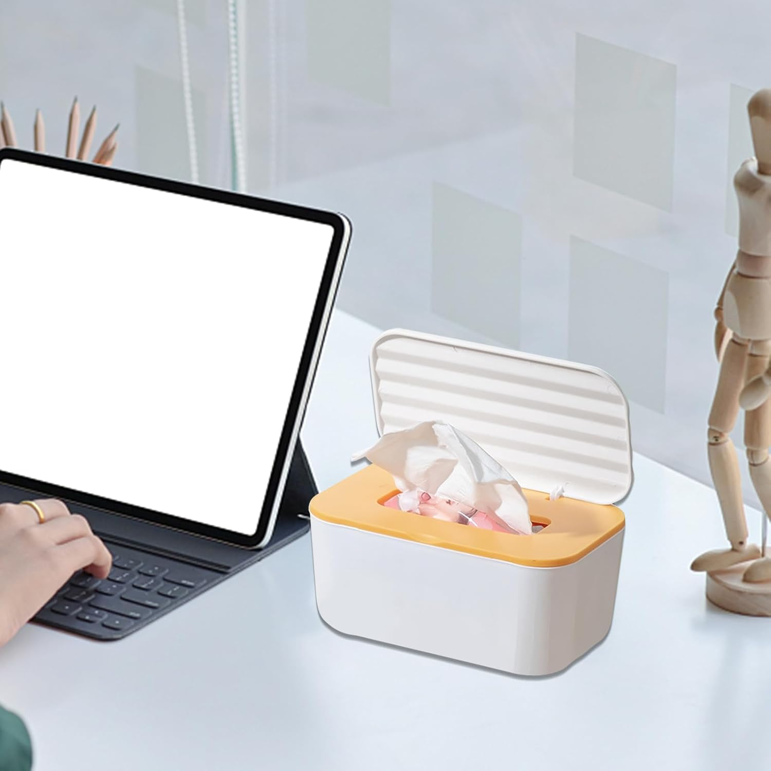 Baby Wipe Container - Tissue Refillable Case for Desk | Reusable Dustproof Wipes Tissue Dispenser for Toilet Makeup Bathroom Travel Car Kitchen Nursery Table Organization - Green image number 6