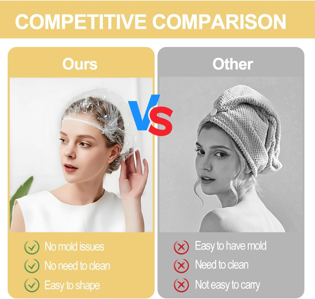 Pack of 50 Disposable Shower Caps, Plastic Cosmetic Caps, Disposable Hair Caps for Salon, Disposable for Travel, Bath Cap, Disposable for Long image number 3