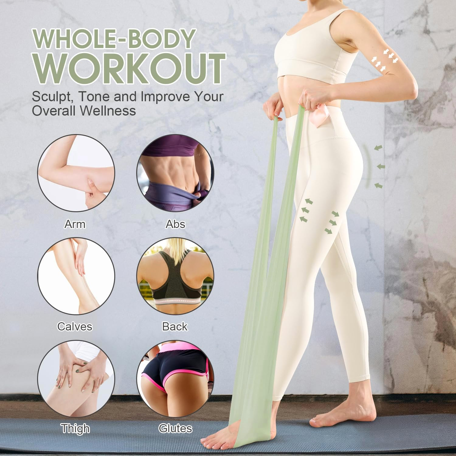 Chamgeco Professional Resistance Bands 3-Pack, Long TPE Elastic Exercise Bands for Strength Training,Yoga,Pilates,Recovery,Fitness,Home,Gym, Heavy Duty Workout Band with Carry Bag image number 4