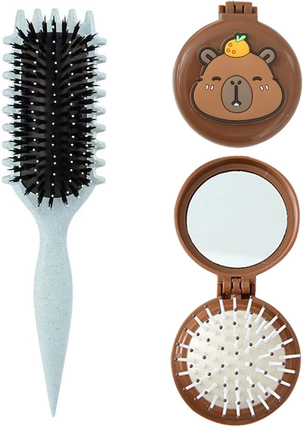 2 Styling Air Cushion Combs, Portable Soft Massage Combs, Hairdressing Tools, Suitable for Curly Hair, Perm (Light Blue, Brown) image number 3