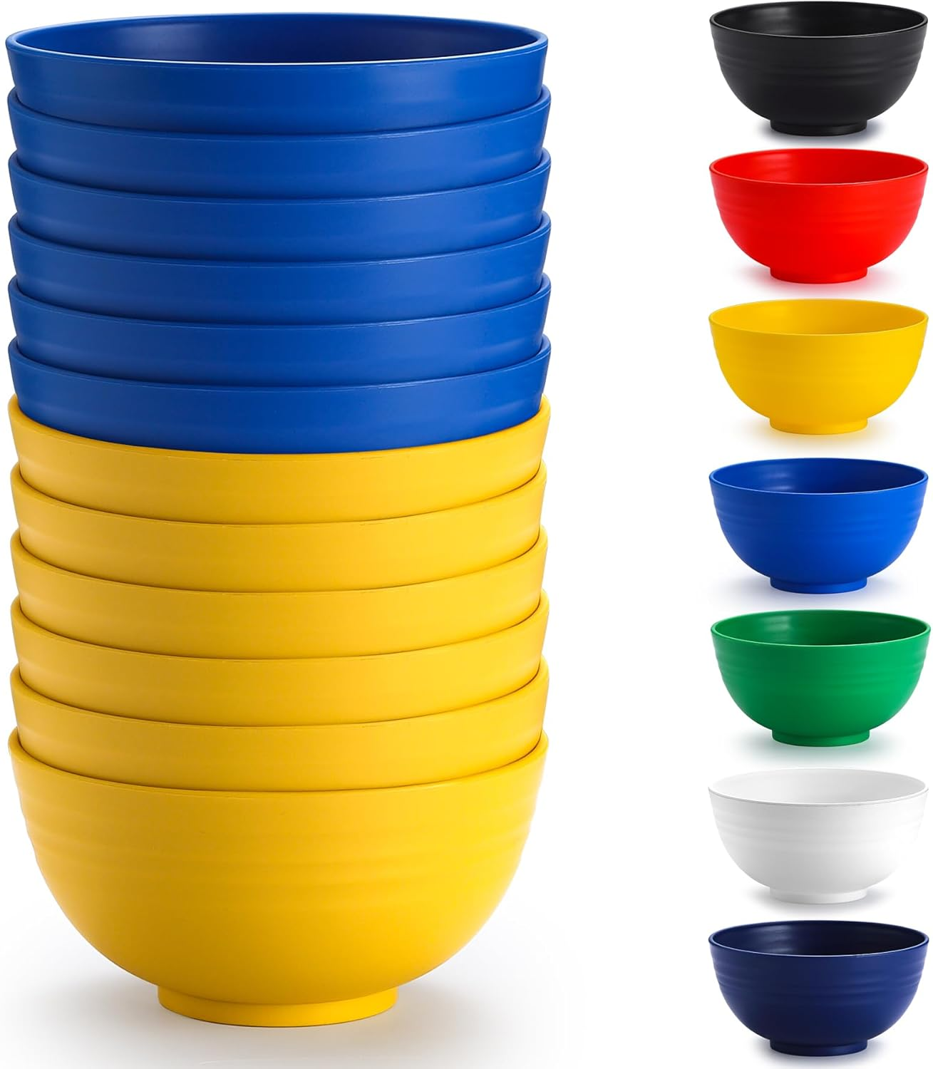 Berglander Plastic Bowls Set of 12 Pieces 25Oz, Mutil Color Reusable and Sturdy Ramen Bowl, Soup Bowls, Cereal Bowl for Adult, Kids, Home, Restaurant, Garden, Picnic, Camping, Poolside, Outdoor
