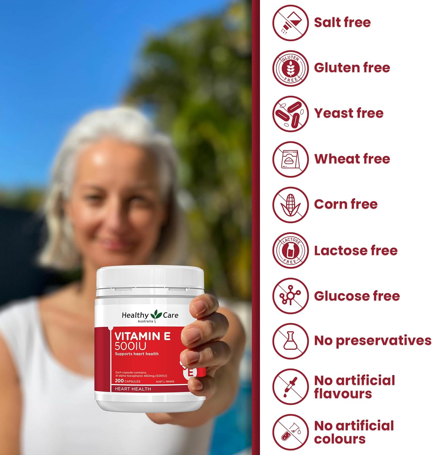 Healthy Care Vitamin E Capsule 500IU - Supports Heart Health and Provides Antioxidant Protection - Premium Quality Dietary Supplement - 200 Capsules image number 4