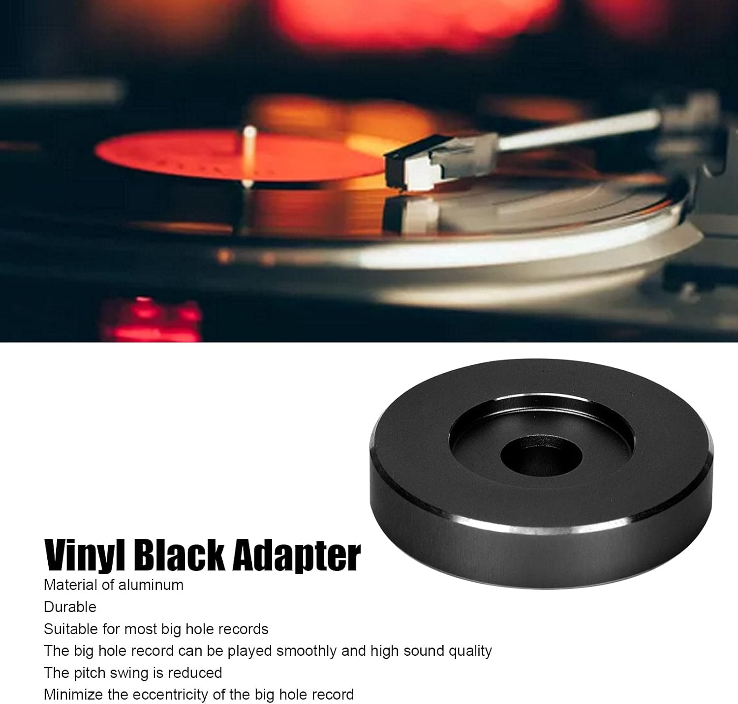Record Turntable Adapter, 45 RPM Adapter for Most Big Hole Records Turntable, Record Dome Adapter, Made of All Aluminum, Silver/Golden/Black(Black) image number 1